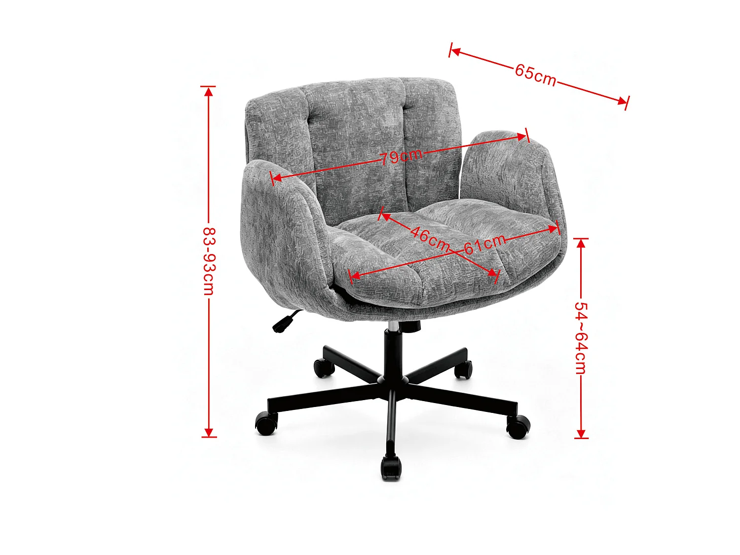 Chaise de bureau pivotante en chenille avec réglable en hauteur et accoudoirs convertibles - Rose