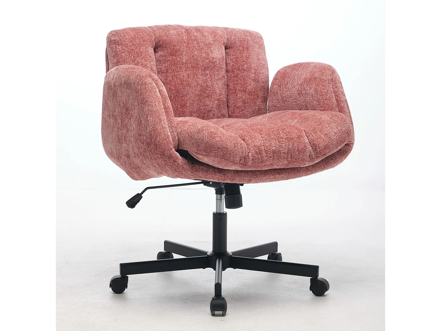 Chaise de bureau pivotante en chenille avec réglable en hauteur et accoudoirs convertibles - Rose