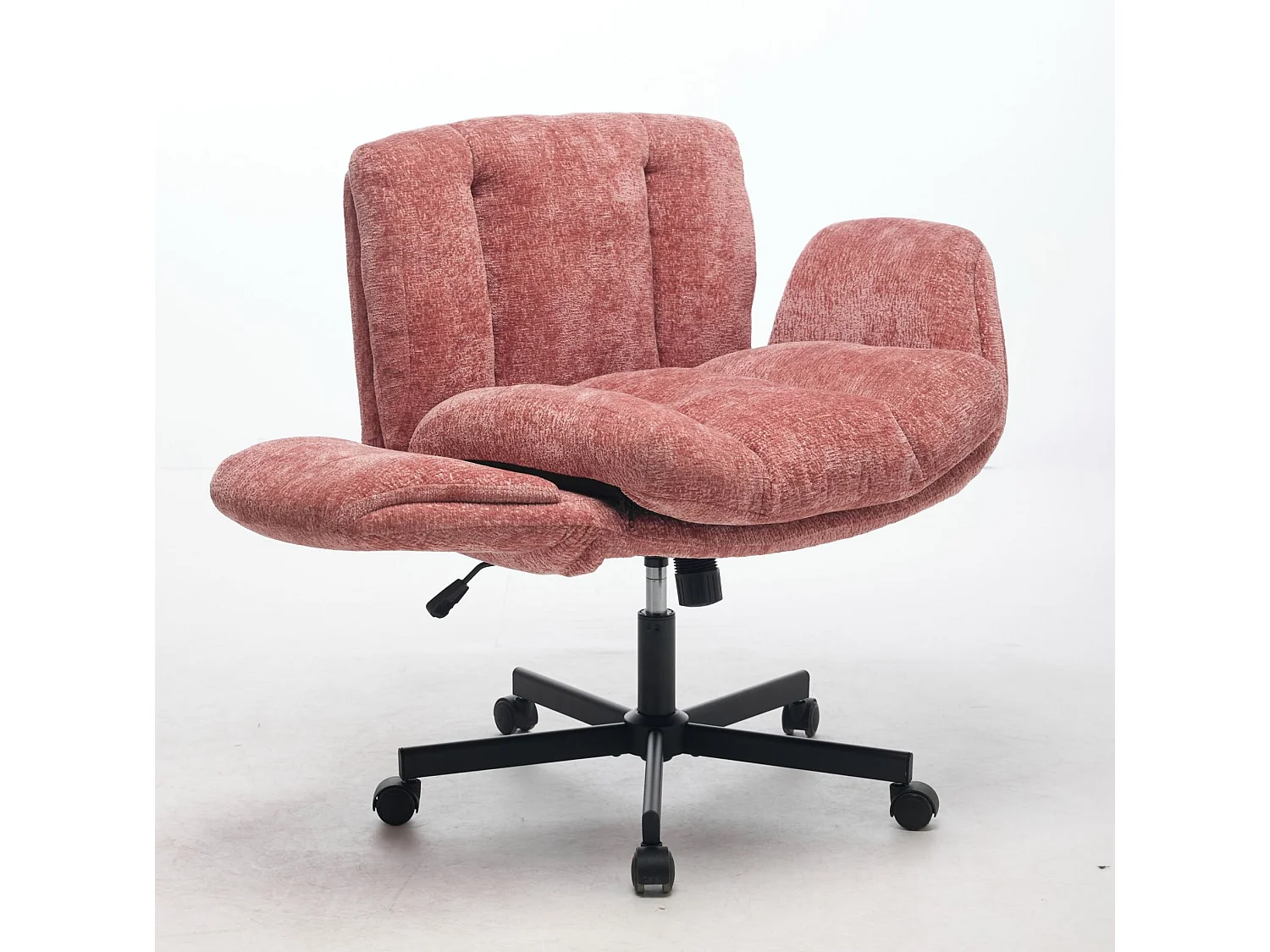 Chaise de bureau pivotante en chenille avec réglable en hauteur et accoudoirs convertibles - Rose