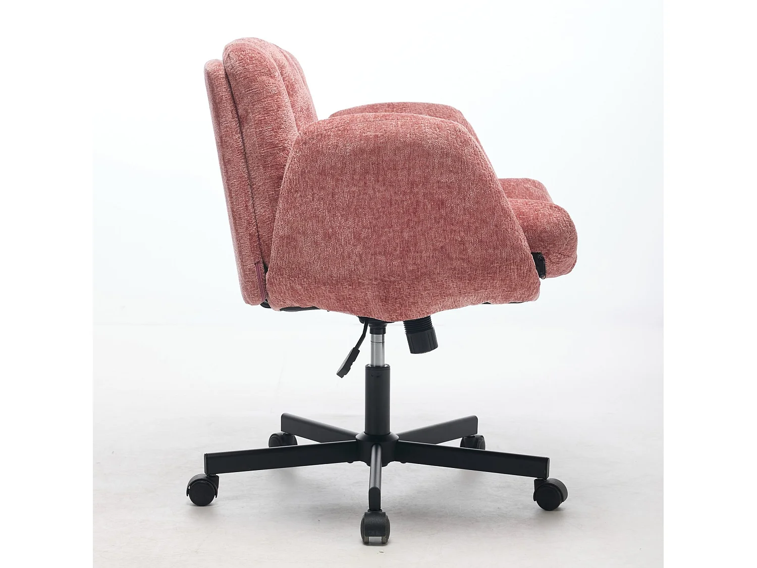 Chaise de bureau pivotante en chenille avec réglable en hauteur et accoudoirs convertibles - Rose