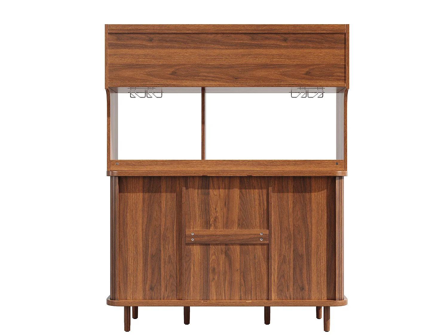 Buffet de cuisine avec portes coulissantes et 3 tiroirs en aspec rotin - Marron