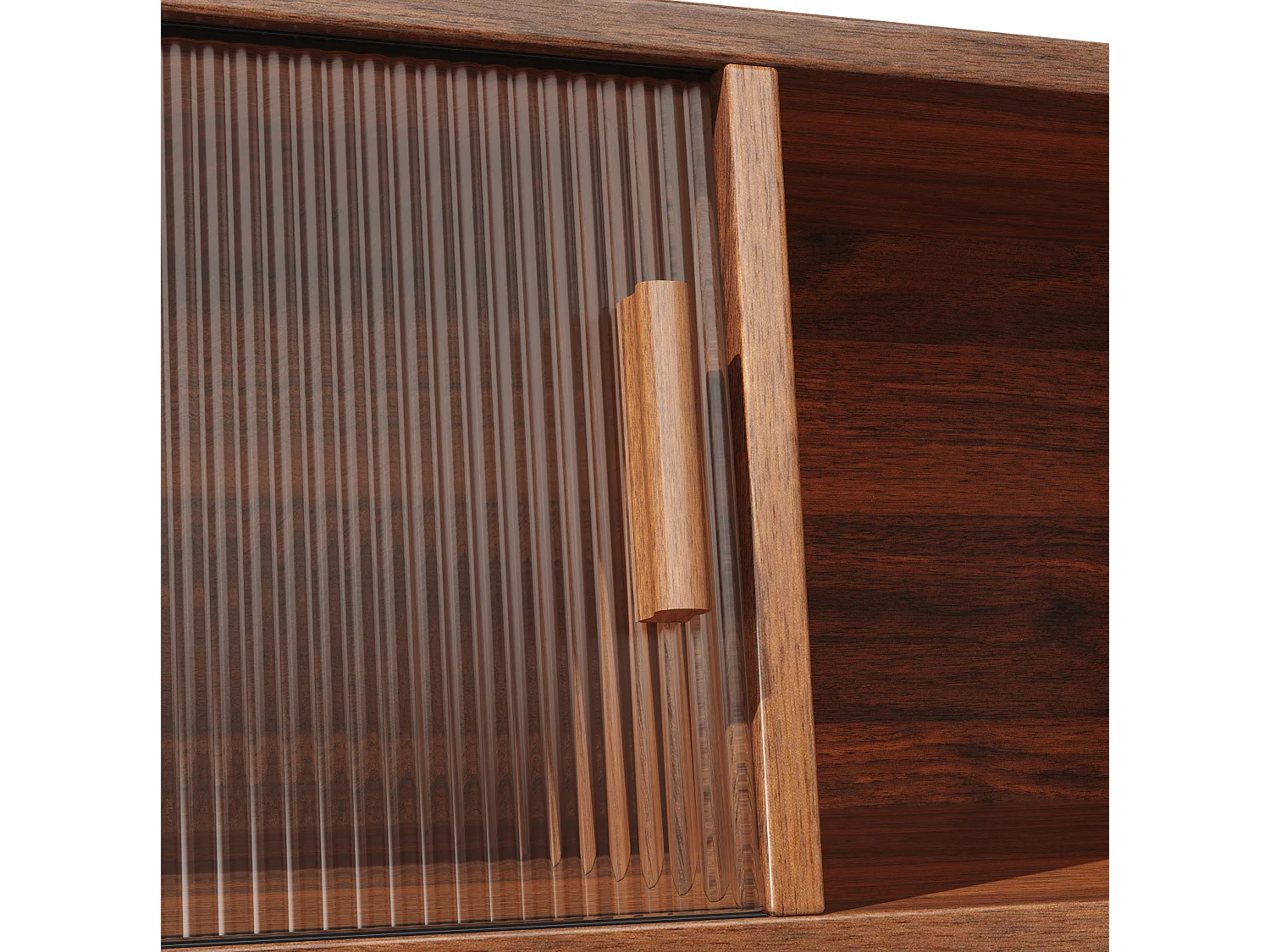 Buffet de cuisine avec portes coulissantes et 3 tiroirs en aspec rotin - Marron