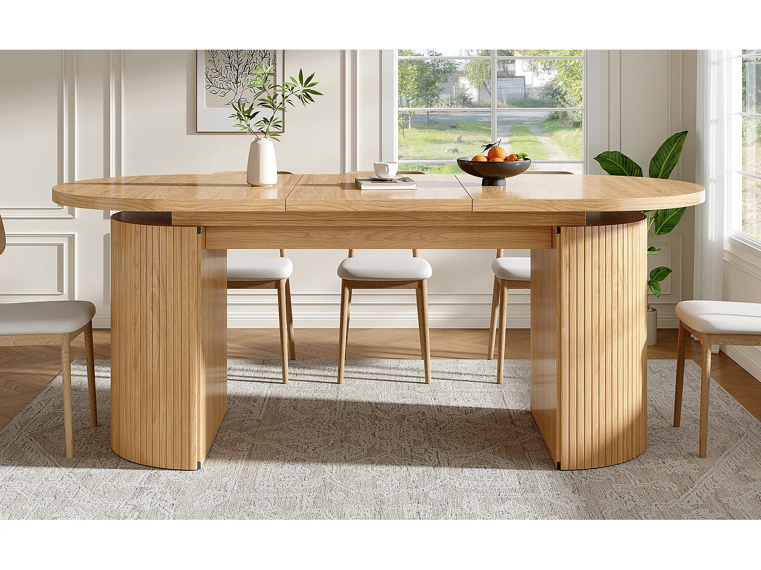 Table à manger extensible 80x120-160 cm avec rangement caché - Marron clair