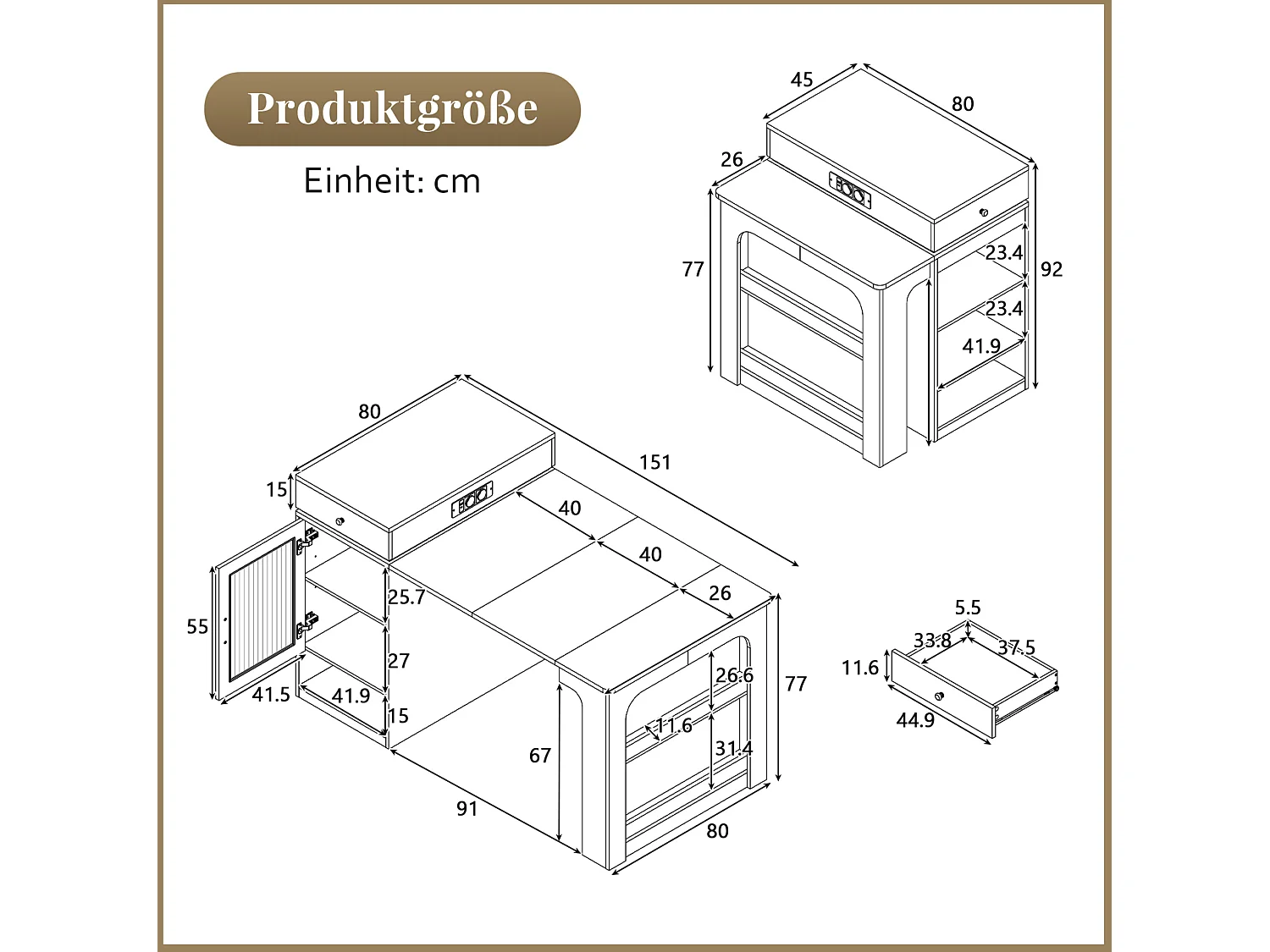 Îlot de cuisine sur roulettes avec 2 tiroirs, multiprises et table extensible - Naturel clair