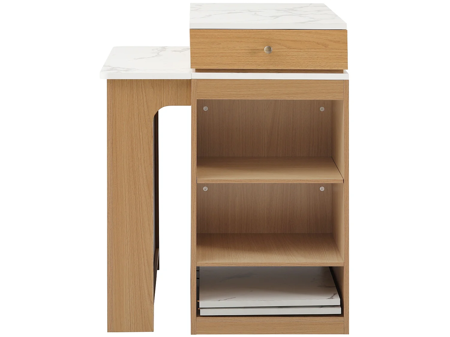 Îlot de cuisine sur roulettes avec 2 tiroirs, multiprises et table extensible - Naturel clair