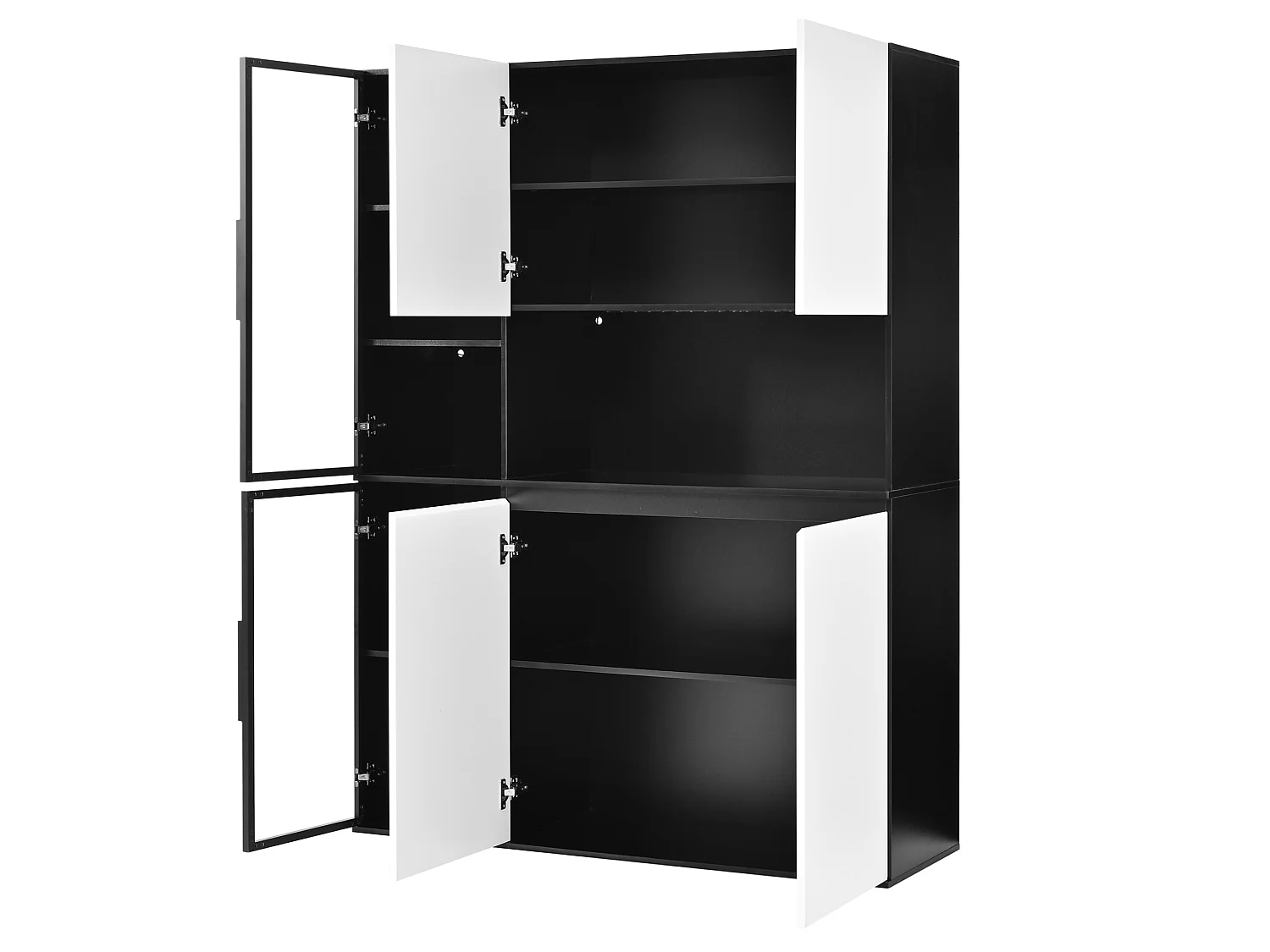 Armoire haute avec LED et grand rangement - Vitrine noir et blanc - Verre + MDF