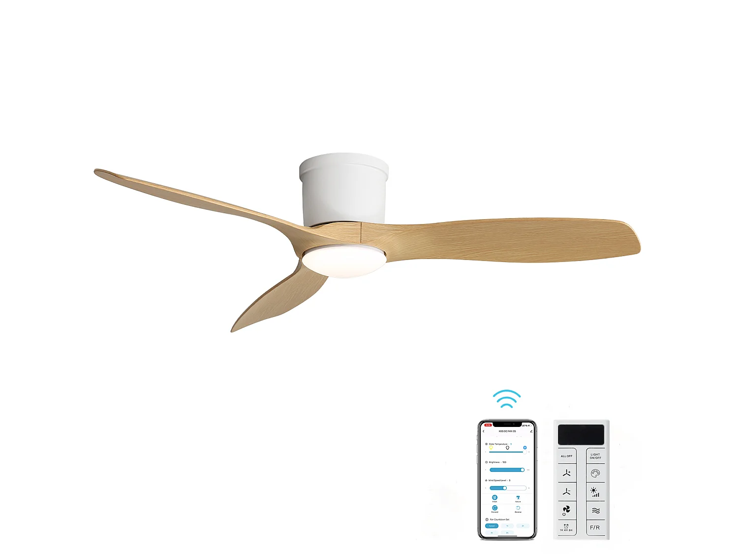 Ventilateur de plafond intelligent avec lumière, télécommande et 3 pales en ABS - Pour Été/Hiver