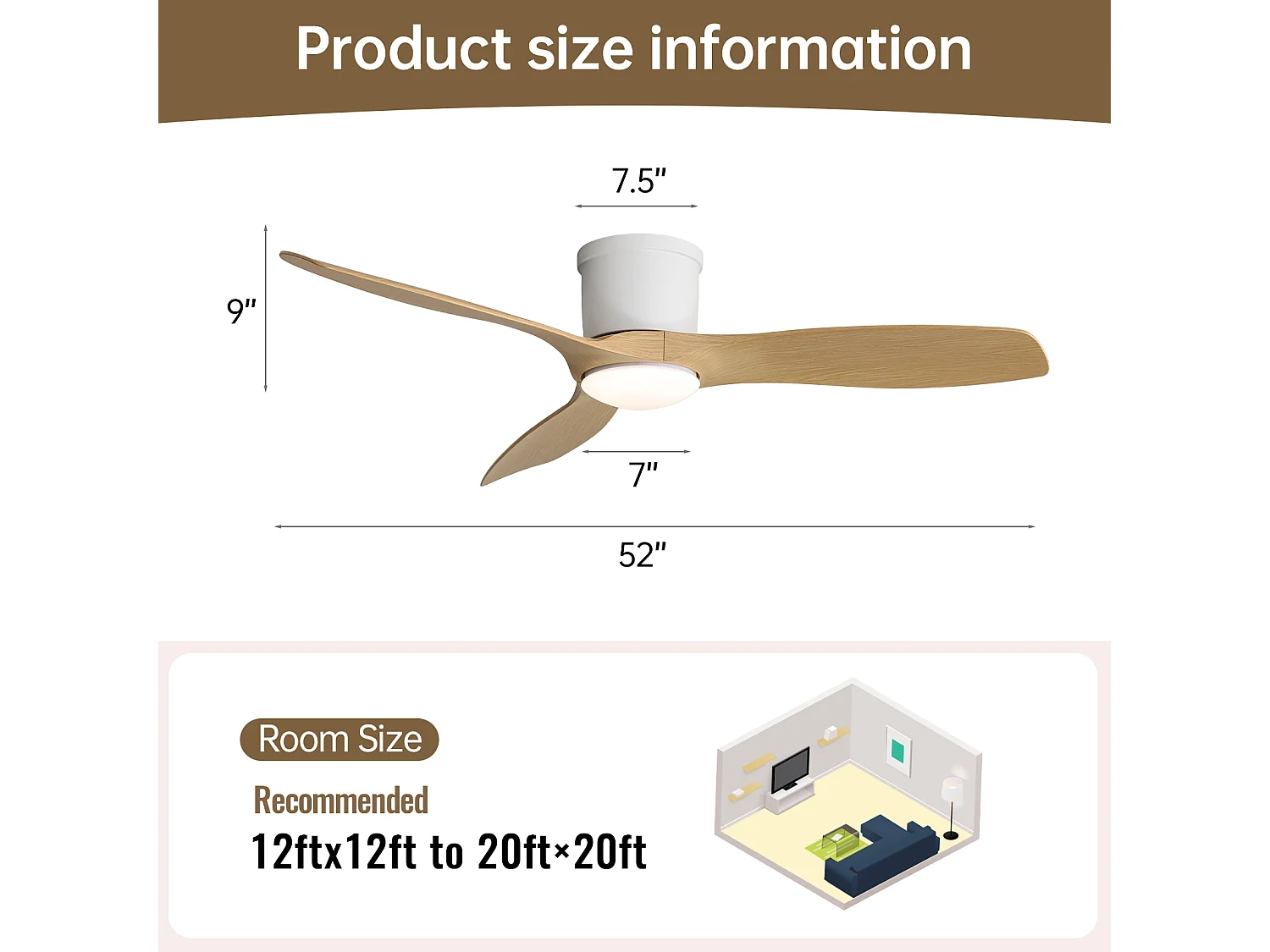Ventilateur de plafond intelligent avec lumière, télécommande et 3 pales en ABS - Pour Été/Hiver