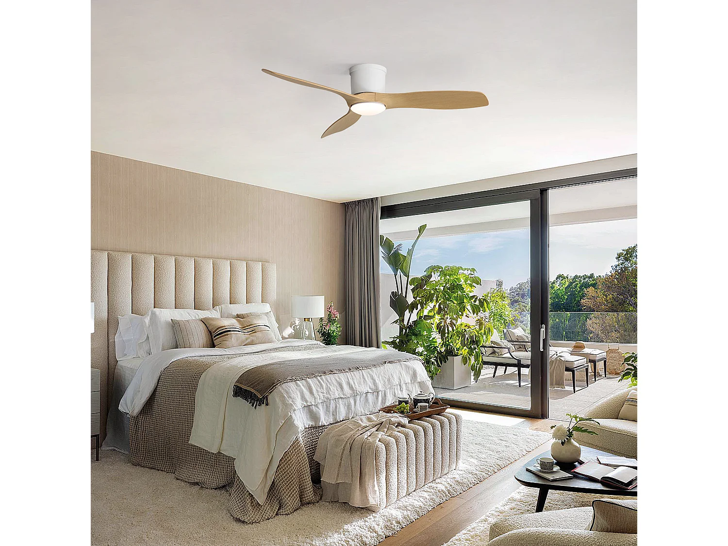 Ventilateur de plafond intelligent avec lumière, télécommande et 3 pales en ABS - Pour Été/Hiver