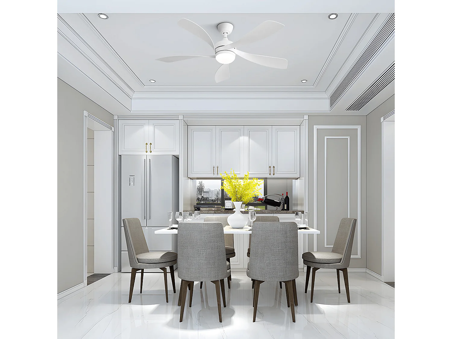 Ventilateur de plafond de 132 cm avec éclairage et 6 vitesses - Pour salon et chambre, blanc