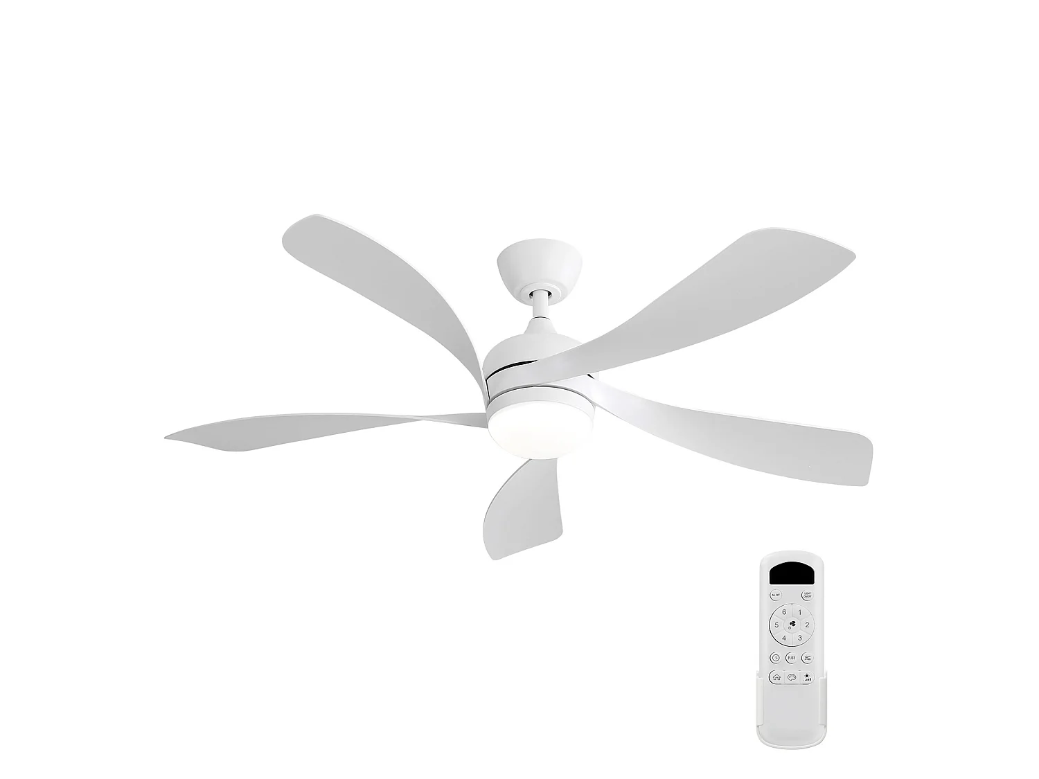 Ventilateur de plafond de 132 cm avec éclairage et 6 vitesses - Pour salon et chambre, blanc