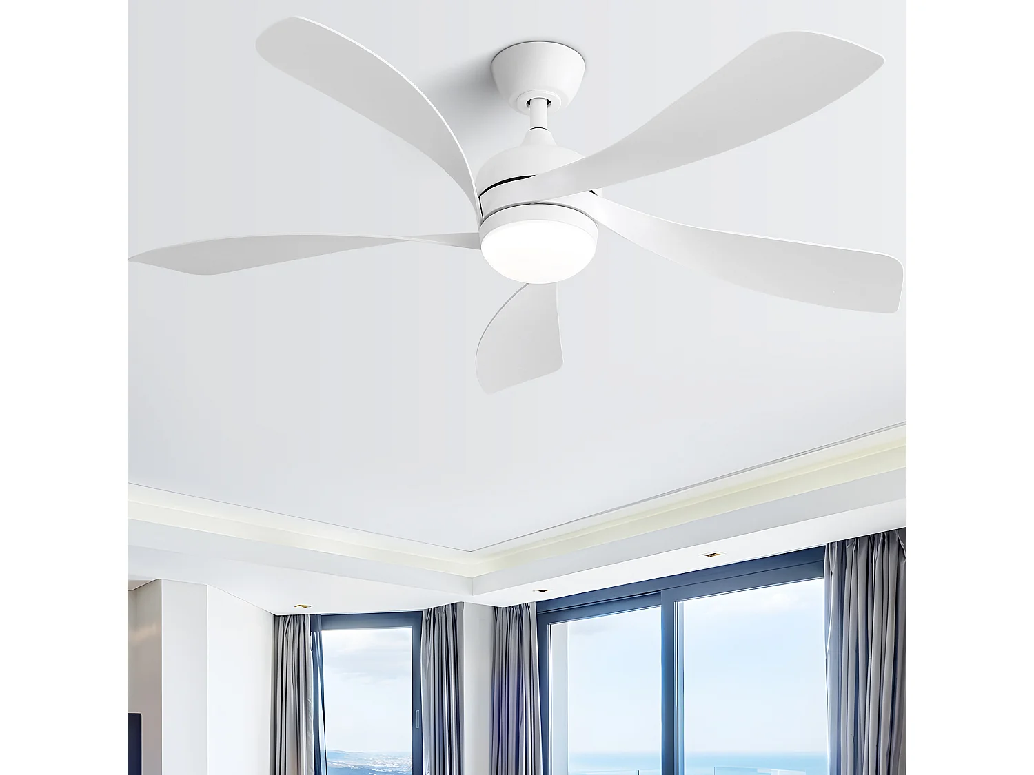 Ventilateur de plafond de 132 cm avec éclairage et 6 vitesses - Pour salon et chambre, blanc