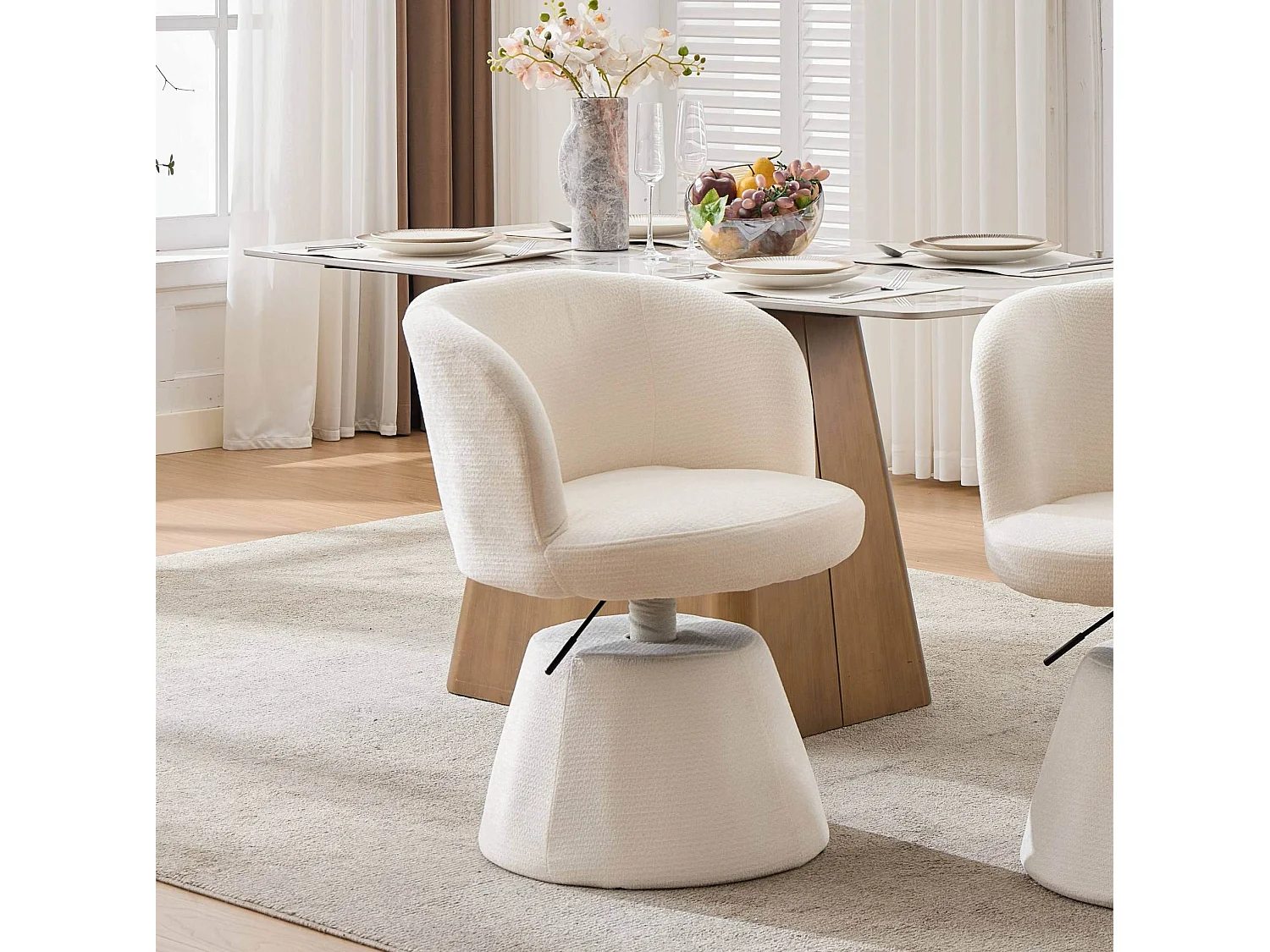 In hoogte verstelbare draaistoel - Chenille stof - Beige