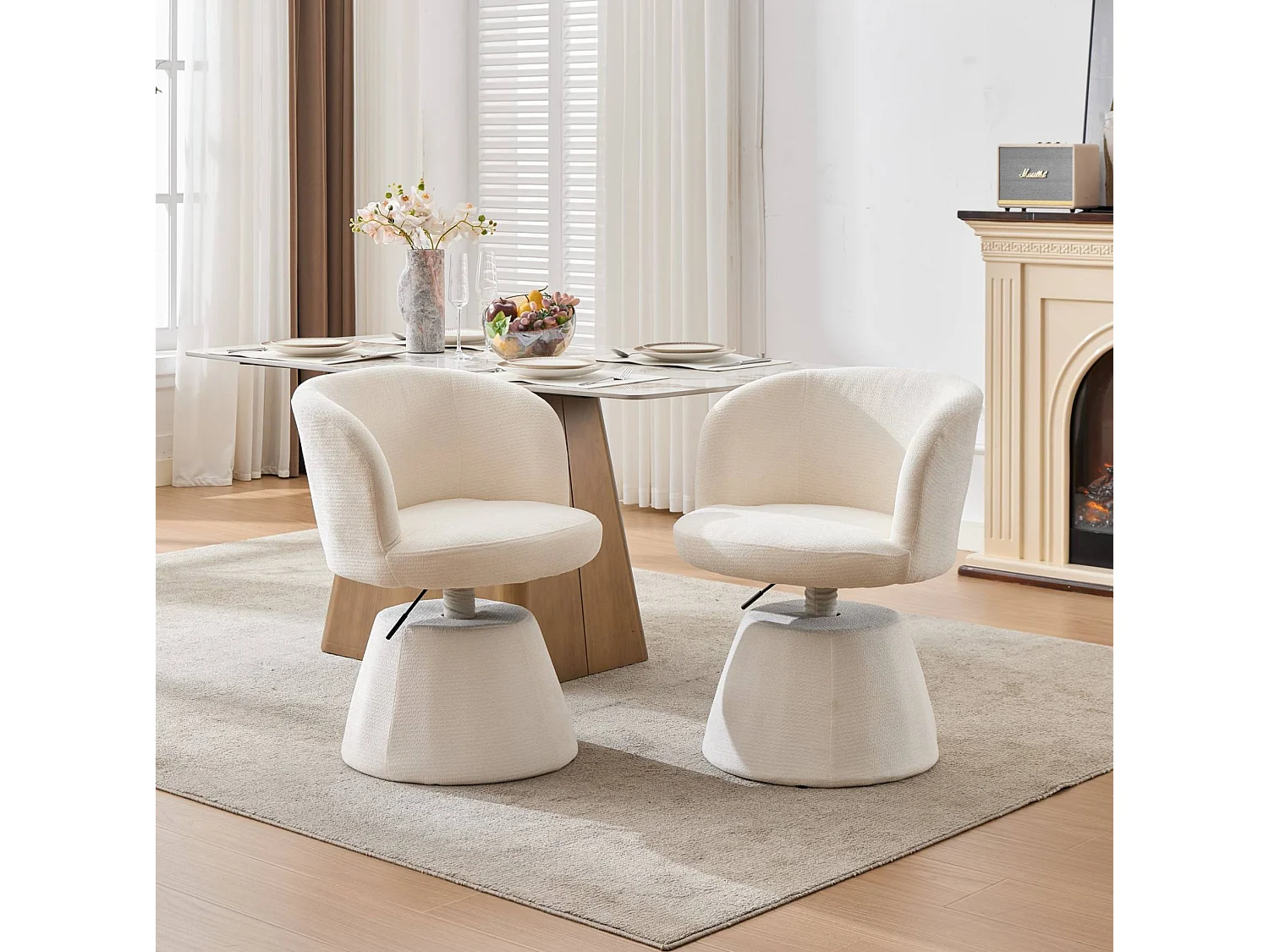 In hoogte verstelbare draaistoel - Chenille stof - Beige