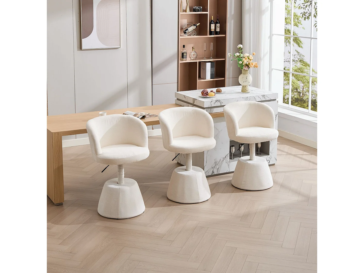 In hoogte verstelbare draaistoel - Chenille stof - Beige