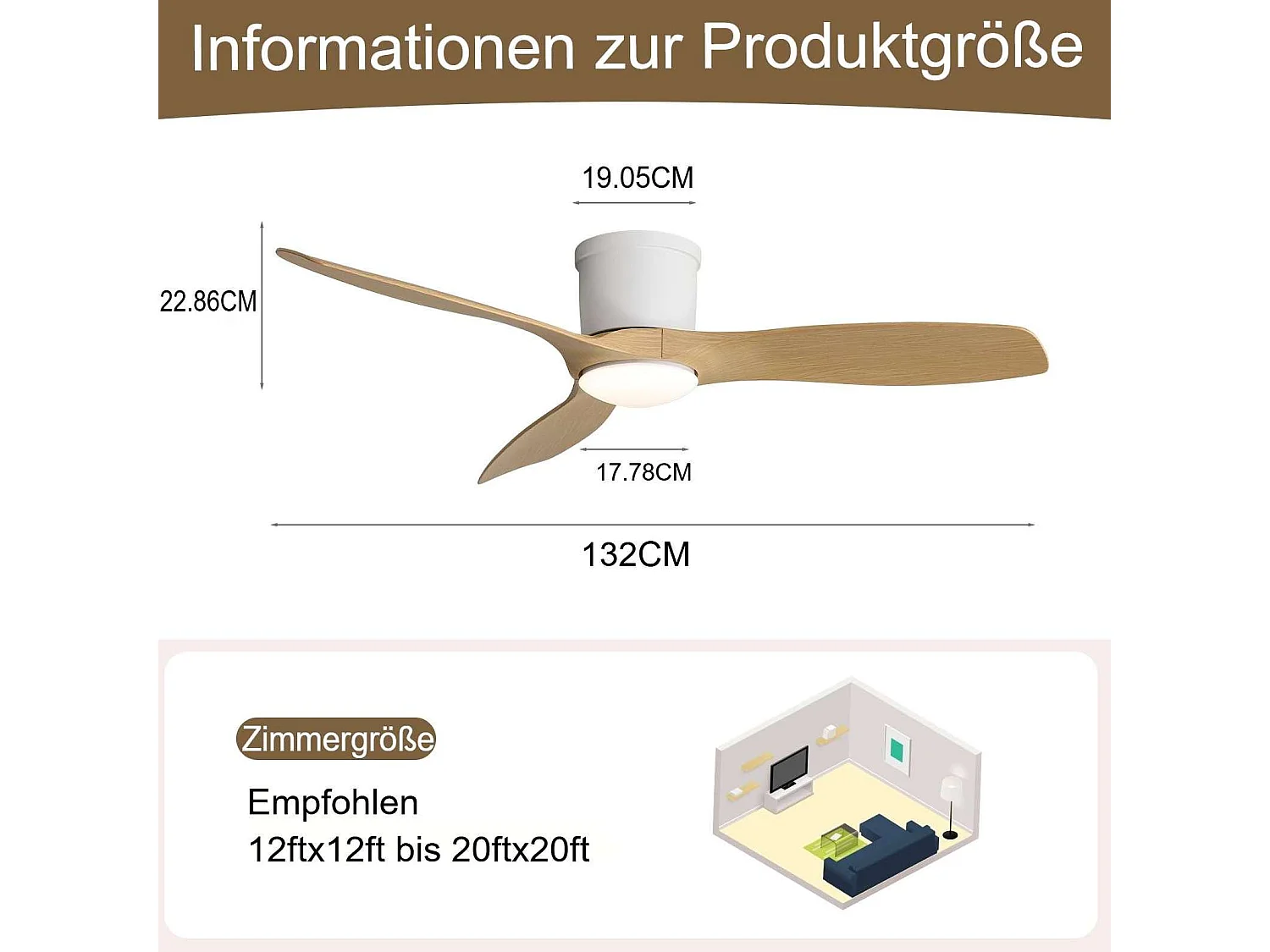Ventilateur de plafond plat avec 3 pales en ABS, silencieux et éclairage