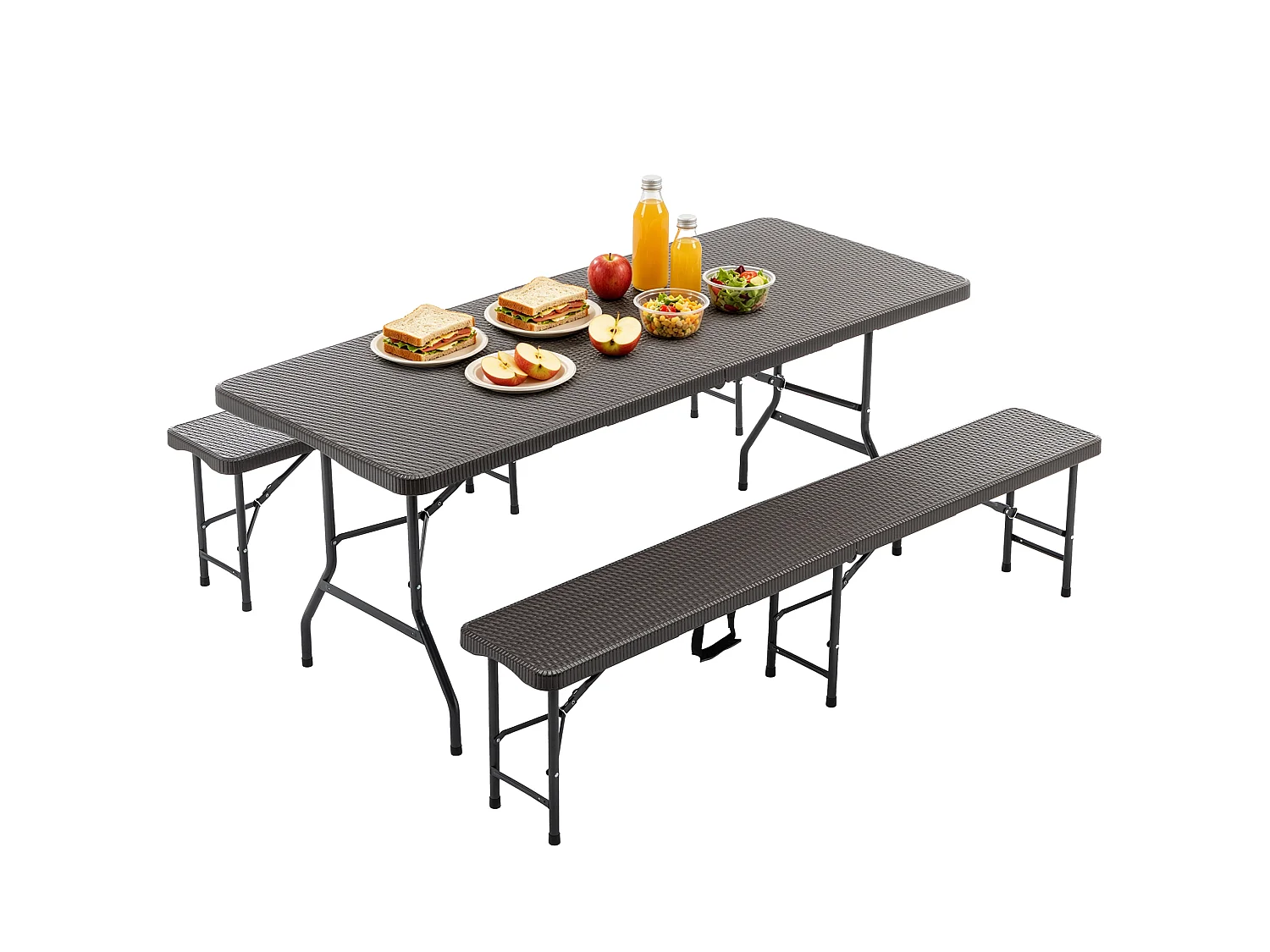 Tavolo da picnic pieghevole marrone da 1,80 m con 2 panche - Piano in HDPE con motivo ad albero