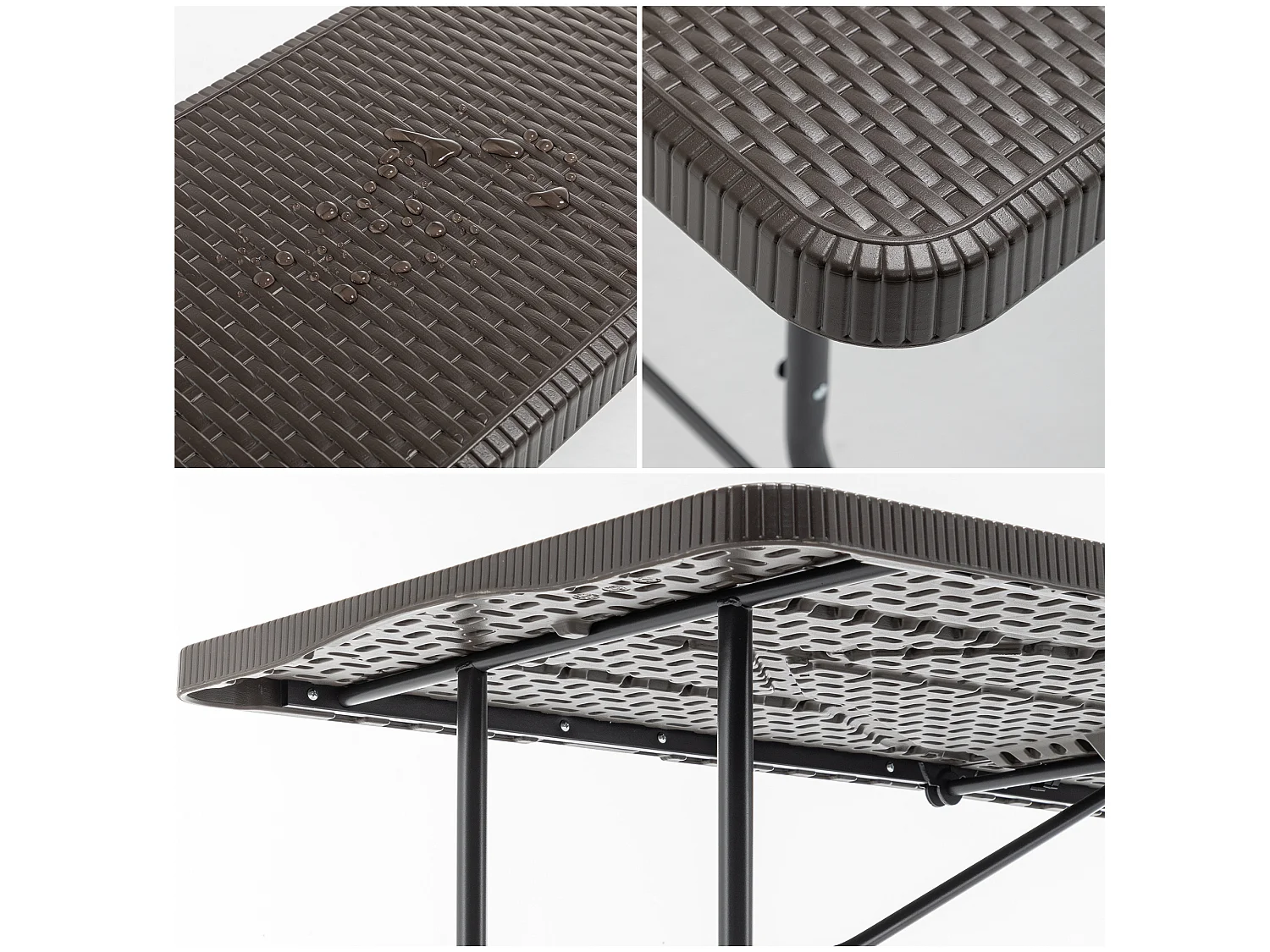 Tavolo da picnic pieghevole marrone da 1,80 m con 2 panche - Piano in HDPE con motivo ad albero