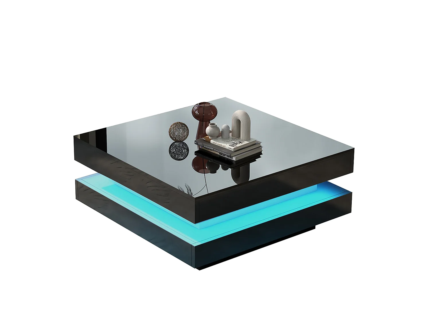Tavolino quadrato nero con illuminazione a LED a 16 colori, 70 x 70 x 36 cm