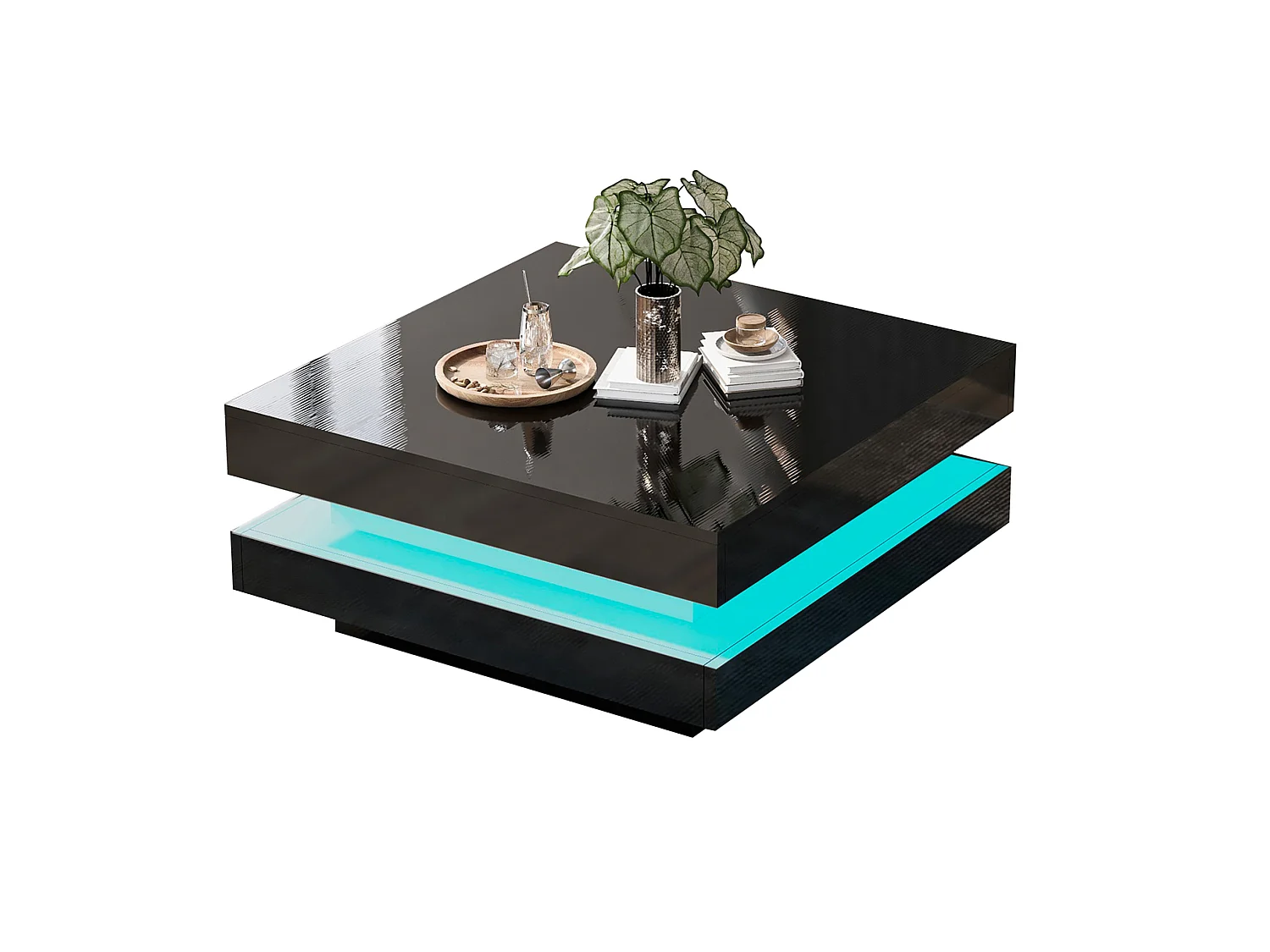 Tavolino quadrato nero con illuminazione a LED a 16 colori, 70 x 70 x 36 cm