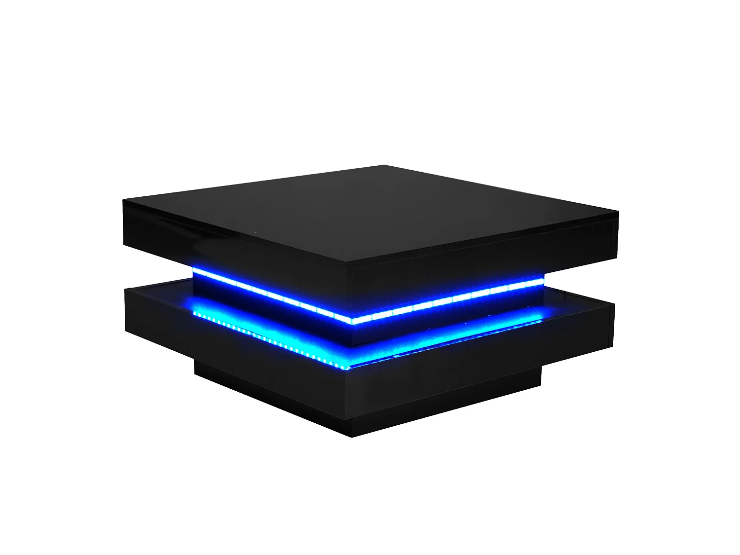 Tavolino quadrato nero con illuminazione a LED a 16 colori, 70 x 70 x 36 cm