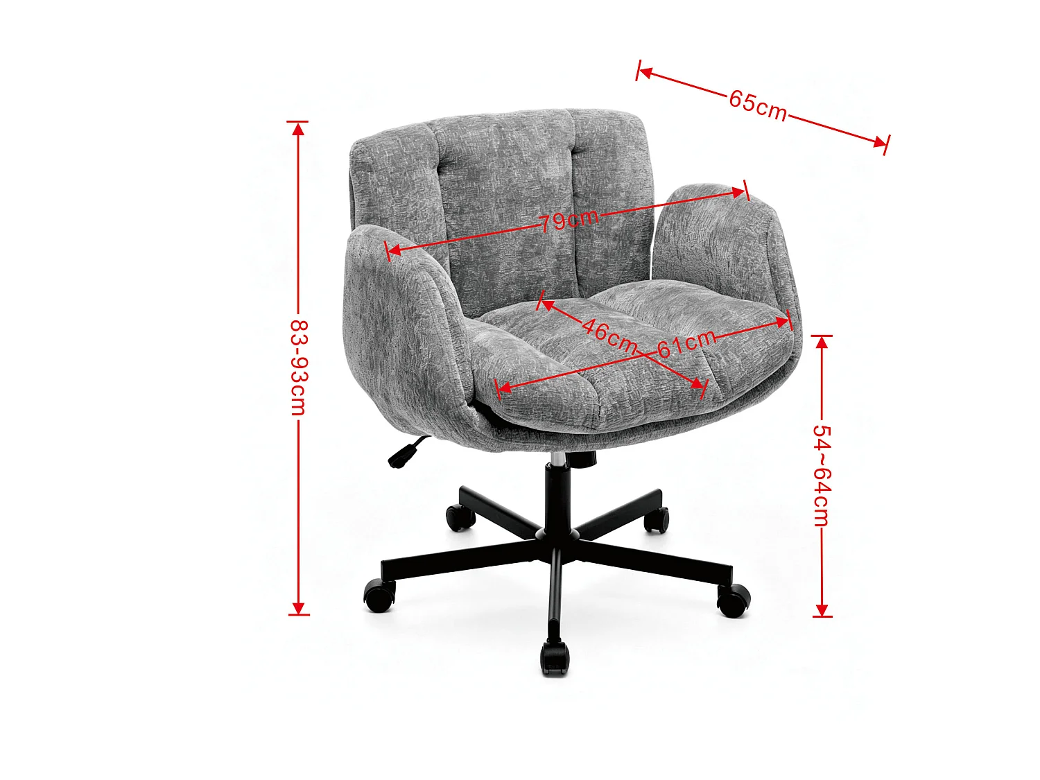 Chaise de bureau pivotante en chenille avec réglable en hauteur et accoudoirs convertibles - Beige