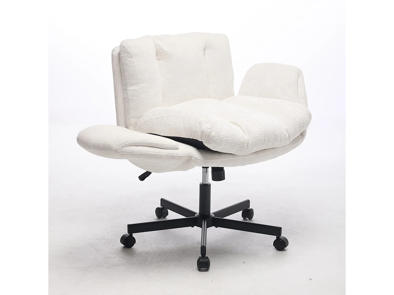 Chaise de bureau pivotante en chenille avec réglable en hauteur et accoudoirs convertibles - Beige