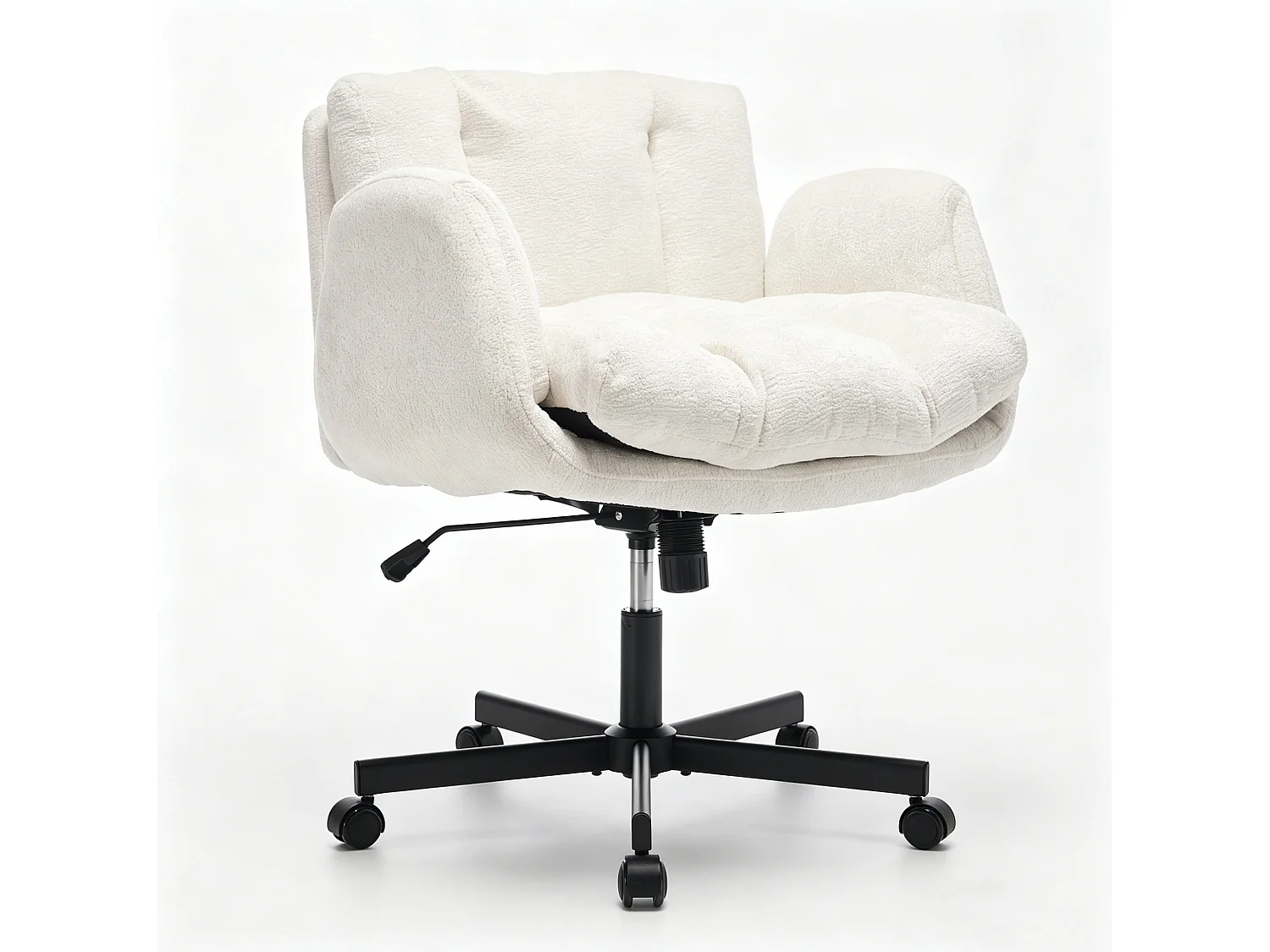Chaise de bureau pivotante en chenille avec réglable en hauteur et accoudoirs convertibles - Beige