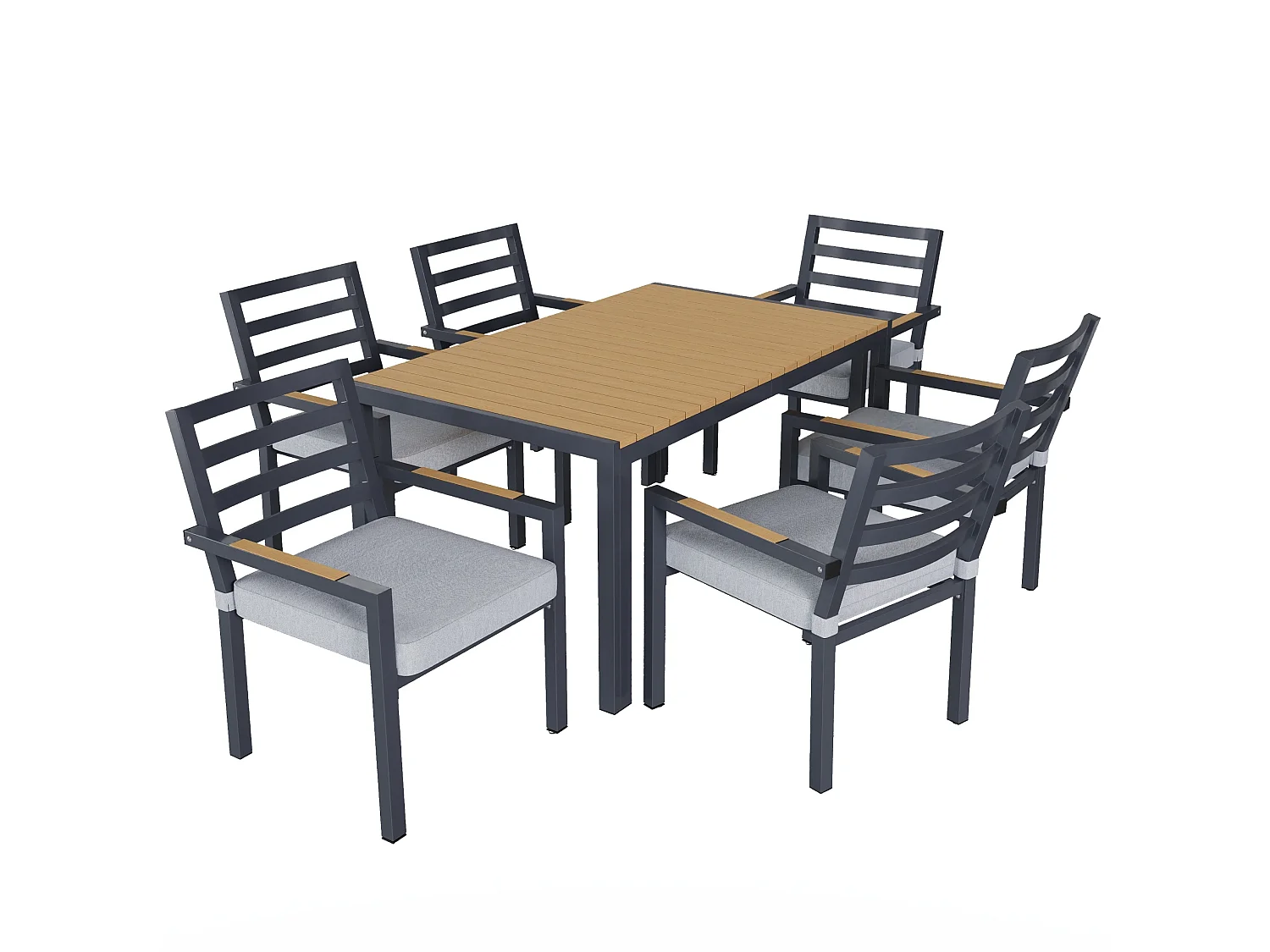 Set da pranzo da giardino con 6 sedie e 1 tavolo (L. 143,5 cm) - Poliestere e acciaio - Grigio