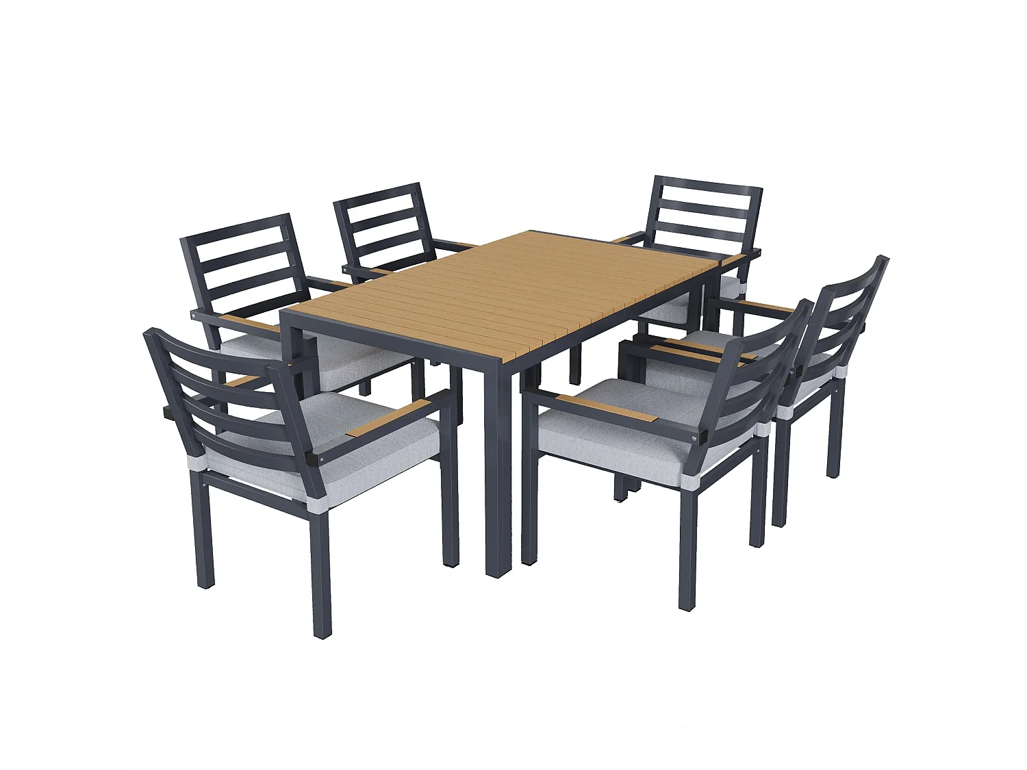 Set da pranzo da giardino con 6 sedie e 1 tavolo (L. 143,5 cm) - Poliestere e acciaio - Grigio