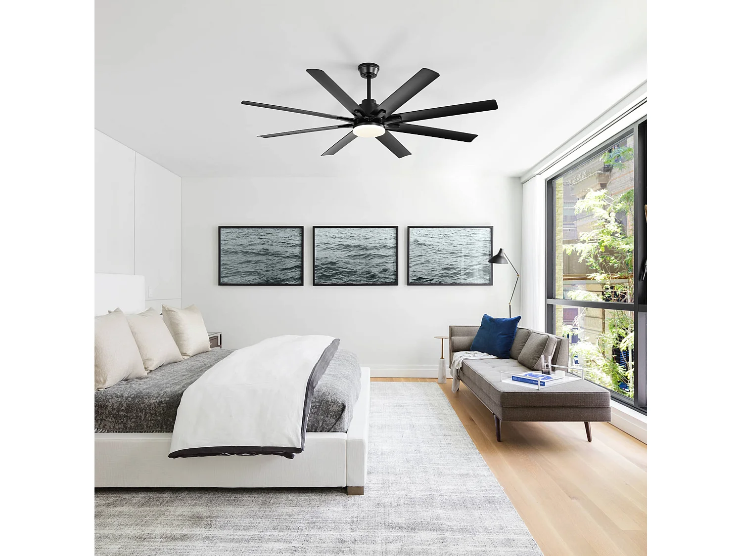 Ventilateur de plafond avec lumière, télécommande et 8 pales en ABS