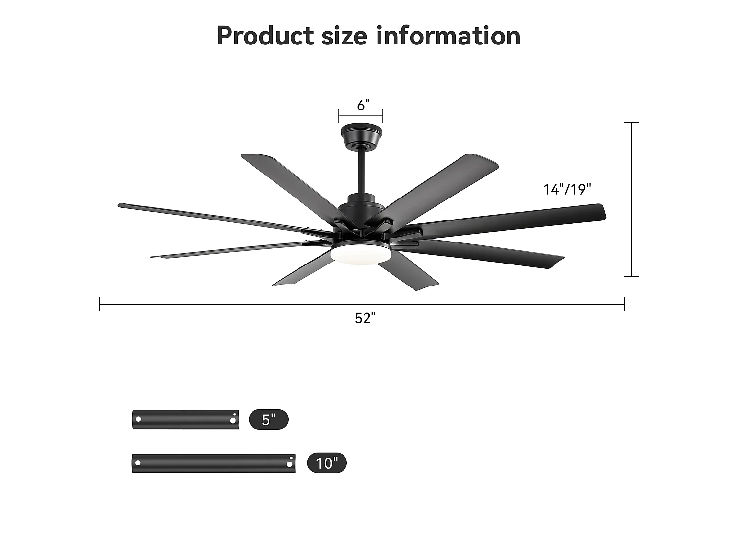 Ventilateur de plafond avec lumière, télécommande et 8 pales en ABS