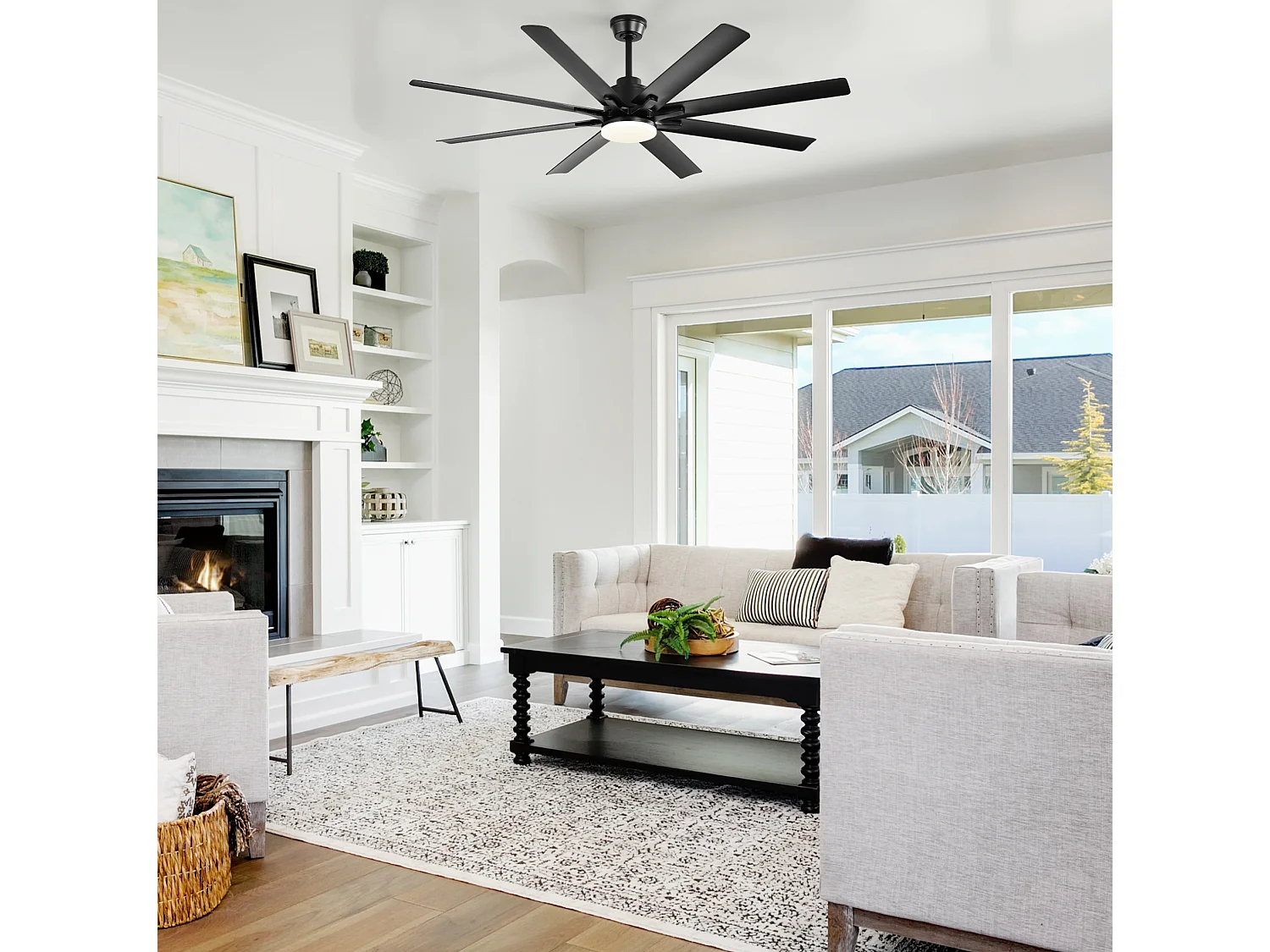 Ventilateur de plafond avec lumière, télécommande et 8 pales en ABS