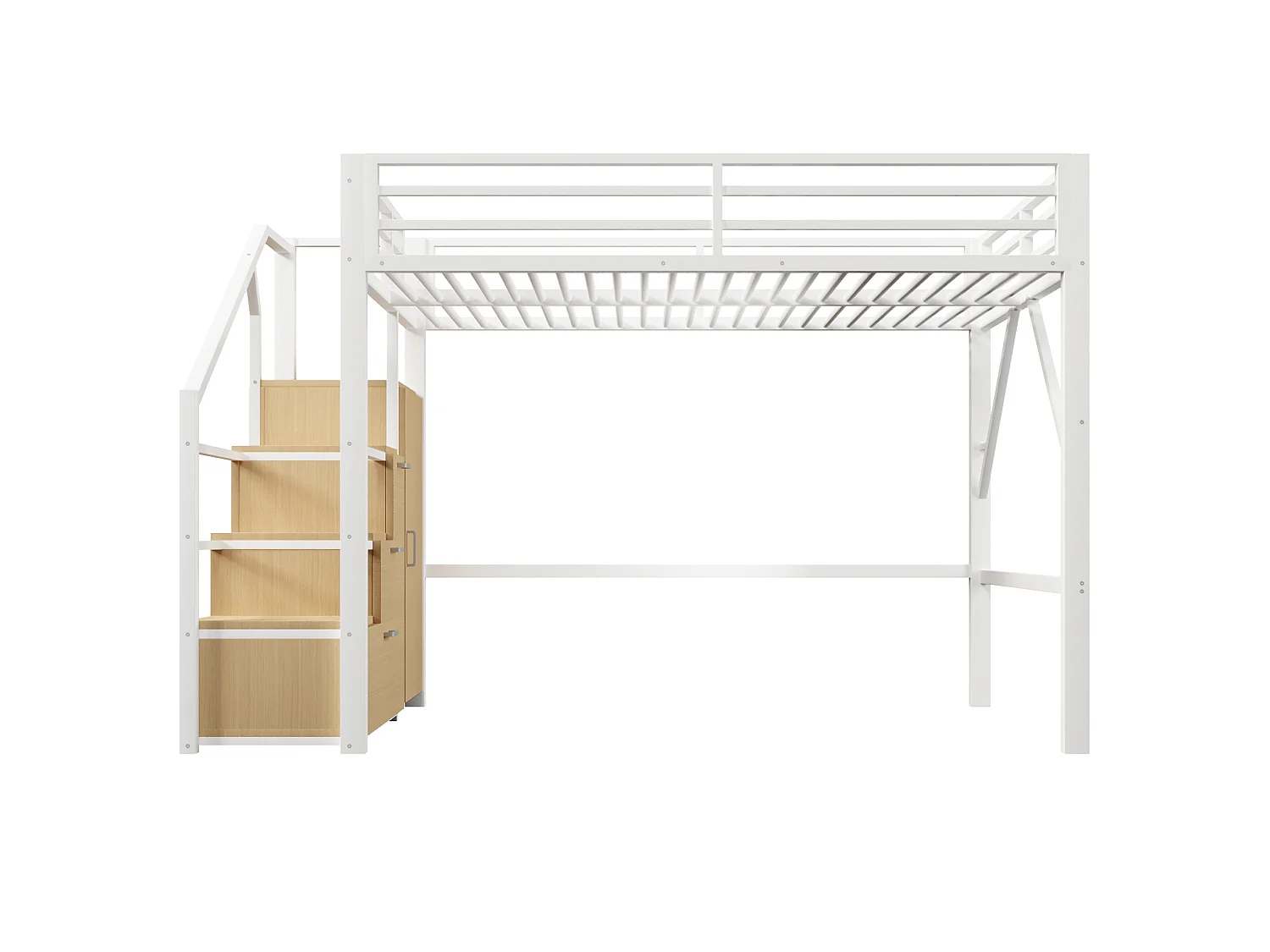 Lit mezzanine enfant 140x200 cm avec rangement et penderie - Métal et bois MDF - Blanc
