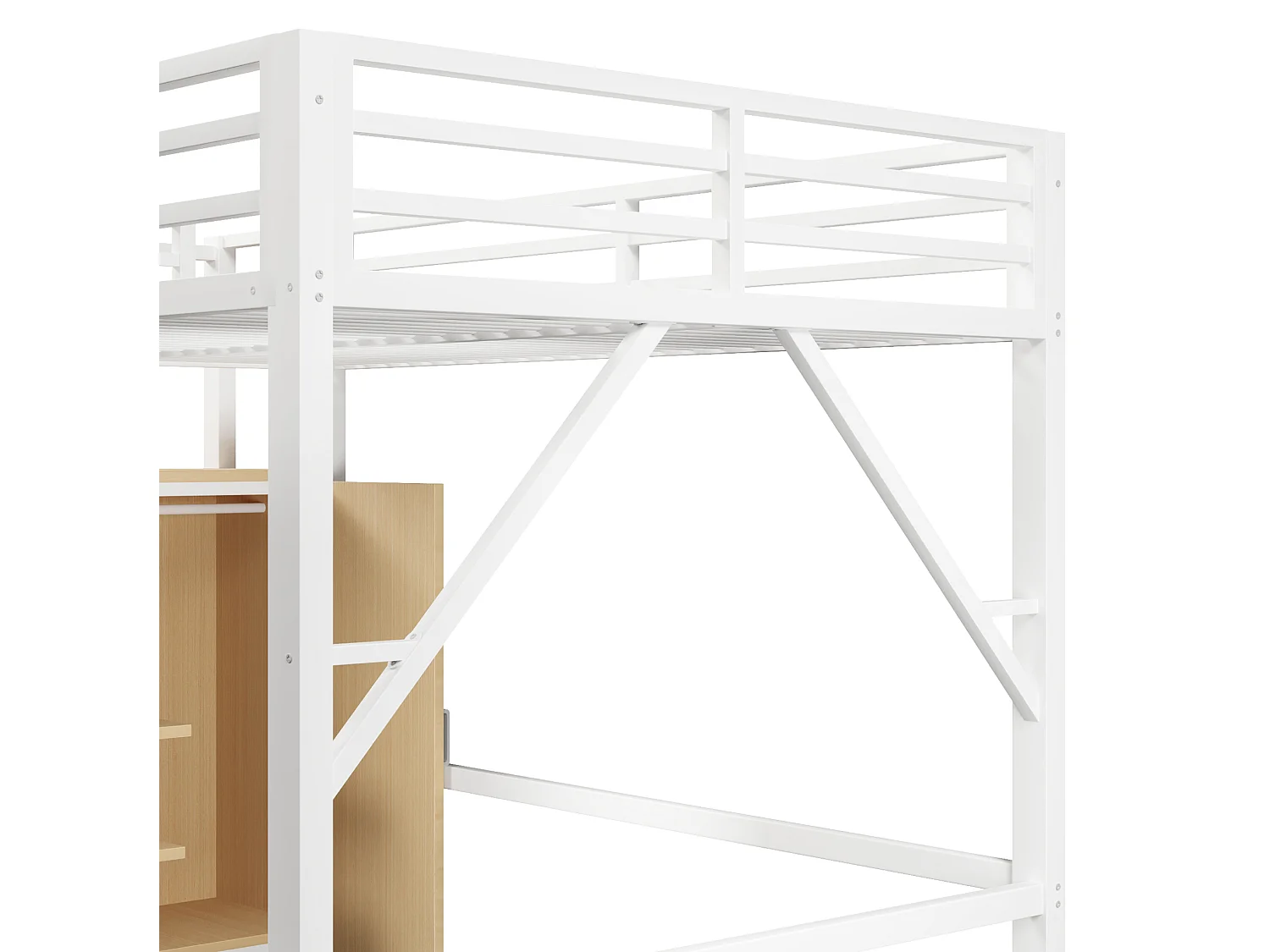 Lit mezzanine enfant 140x200 cm avec rangement et penderie - Métal et bois MDF - Blanc