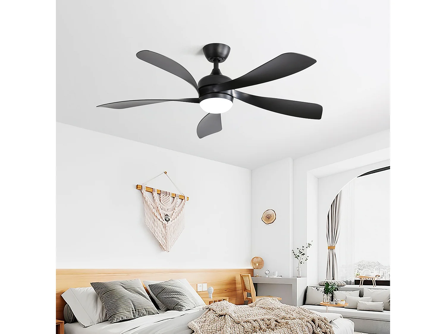 Ventilateur de plafond intelligent de 52 pouces avec lumière, pour chambre et salon