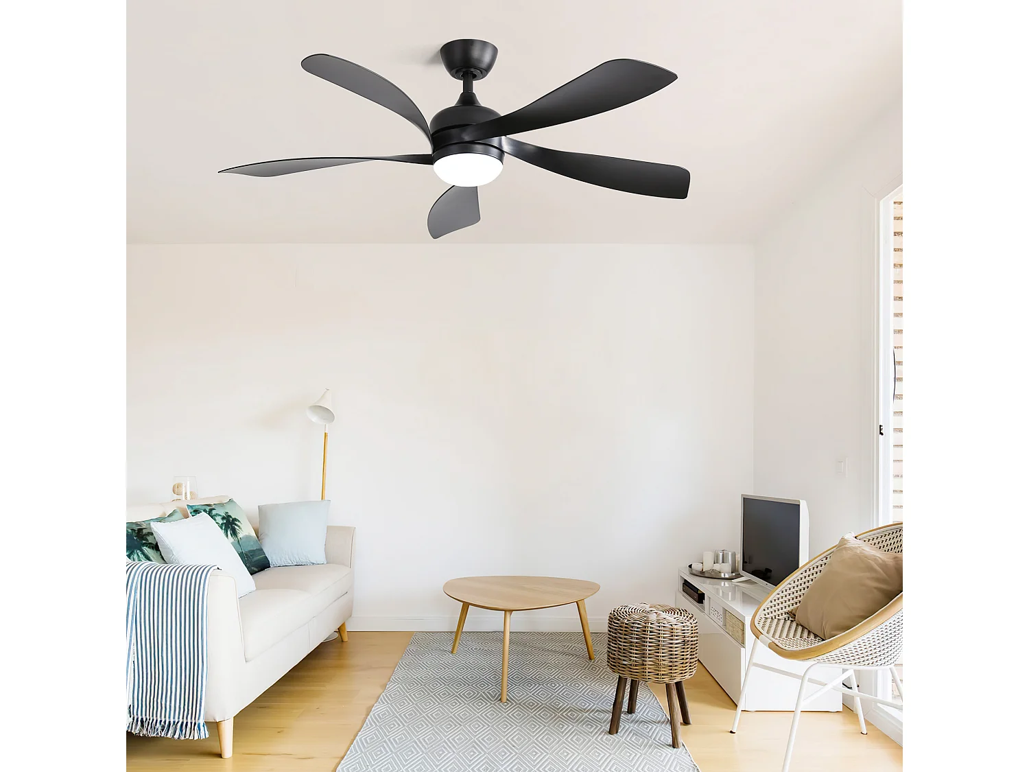 Ventilateur de plafond intelligent de 52 pouces avec lumière, pour chambre et salon