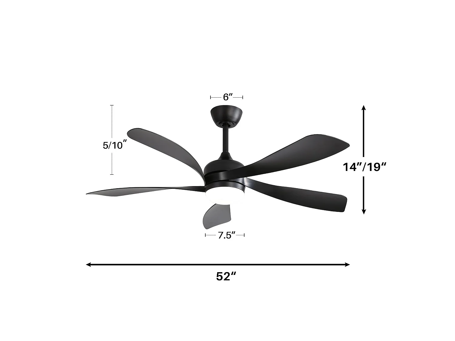 Ventilateur de plafond intelligent de 52 pouces avec lumière, pour chambre et salon