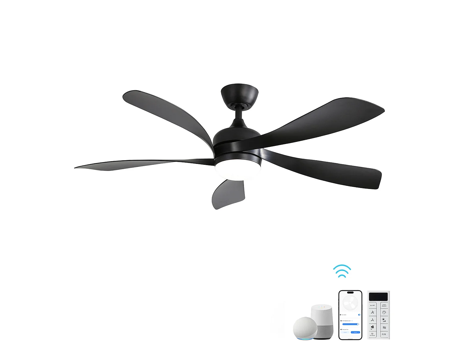 Ventilateur de plafond intelligent de 52 pouces avec lumière, pour chambre et salon