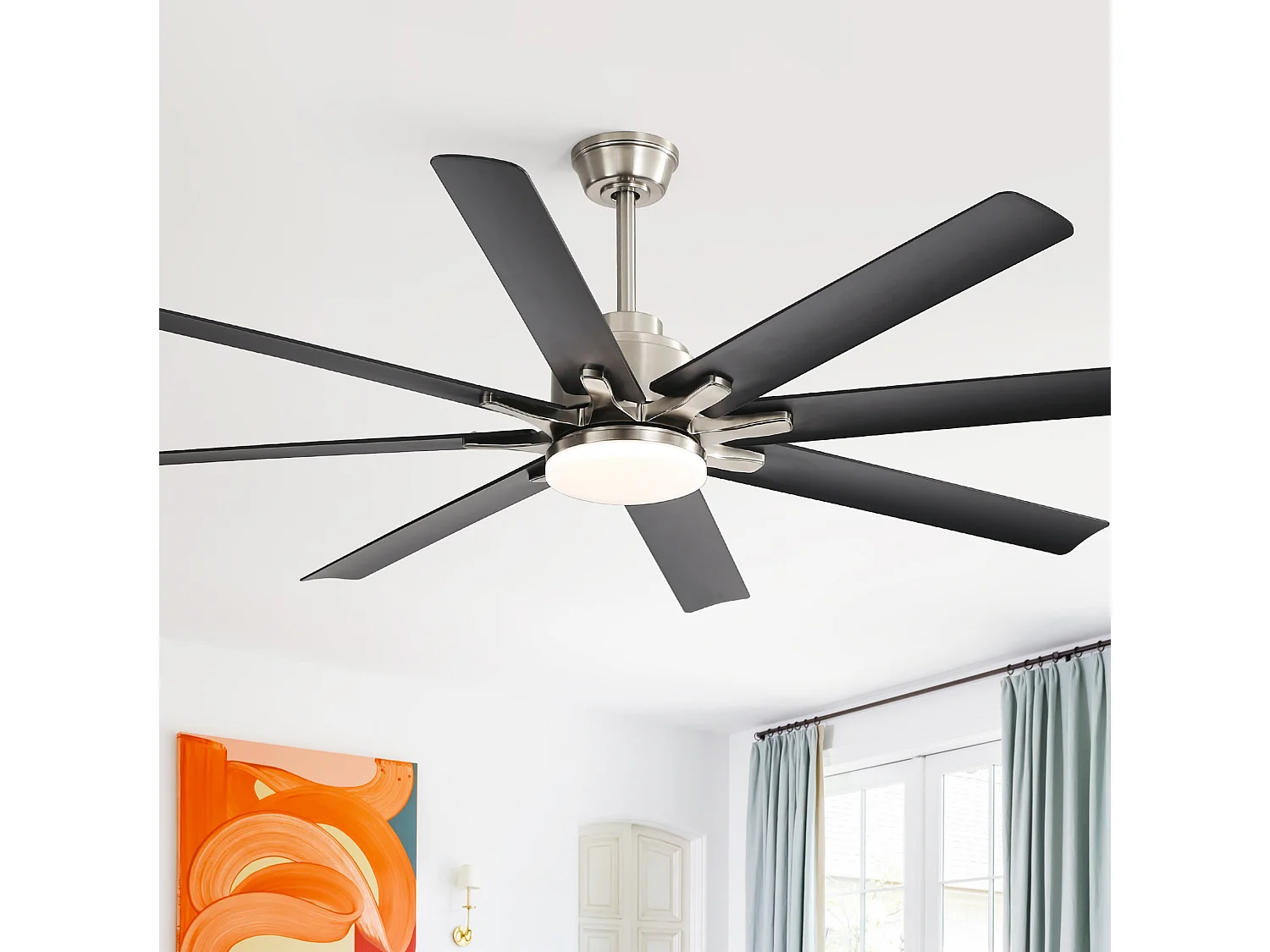 Ventilateur de plafond avec lumière, télécommande et 8 pales en ABS - Pour chambre et aux salon
