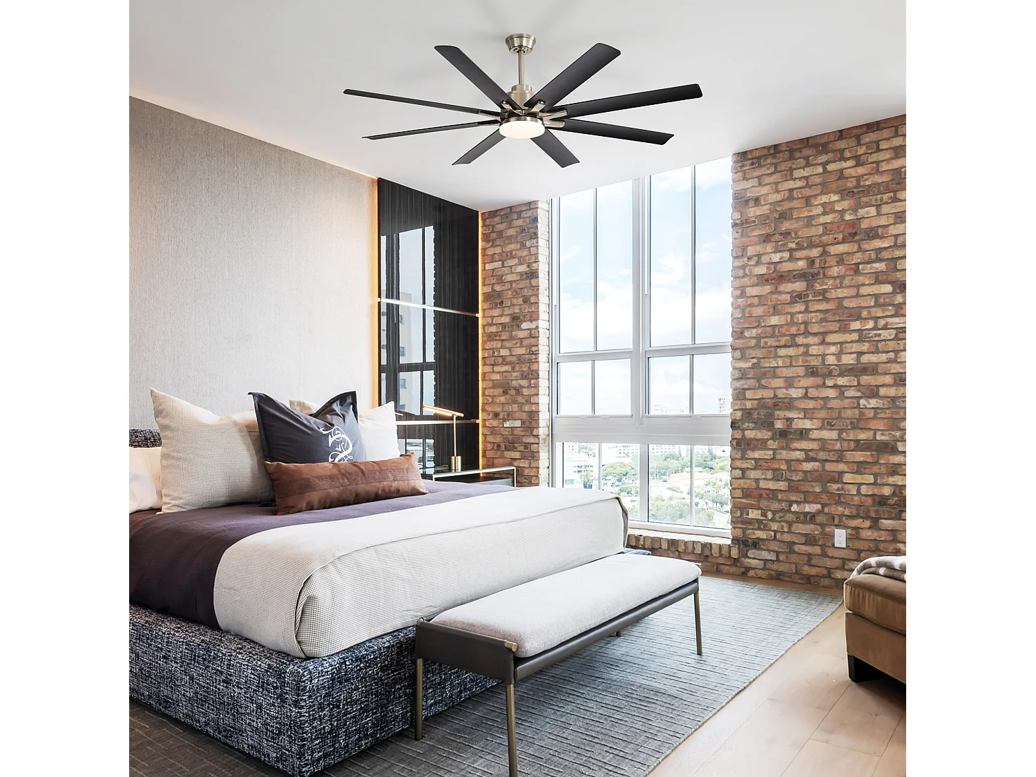 Ventilateur de plafond avec lumière, télécommande et 8 pales en ABS - Pour chambre et aux salon