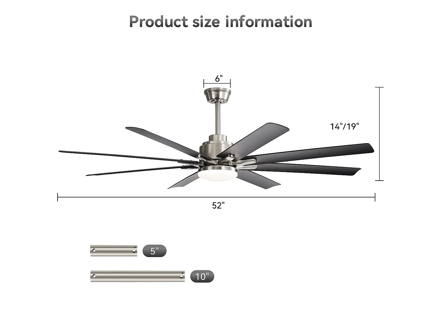 Ventilateur de plafond avec lumière, télécommande et 8 pales en ABS - Pour chambre et aux salon
