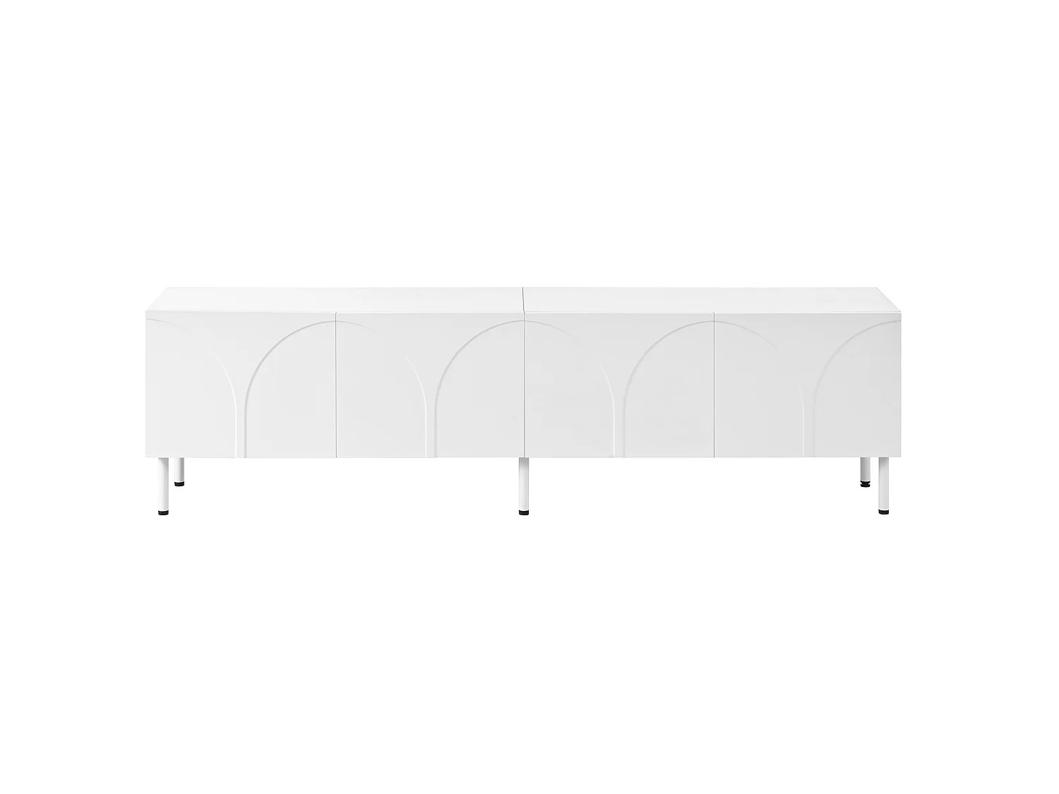 Mobile porta TV dalle linee curve, con 4 ante e gambe in metallo - Bianco