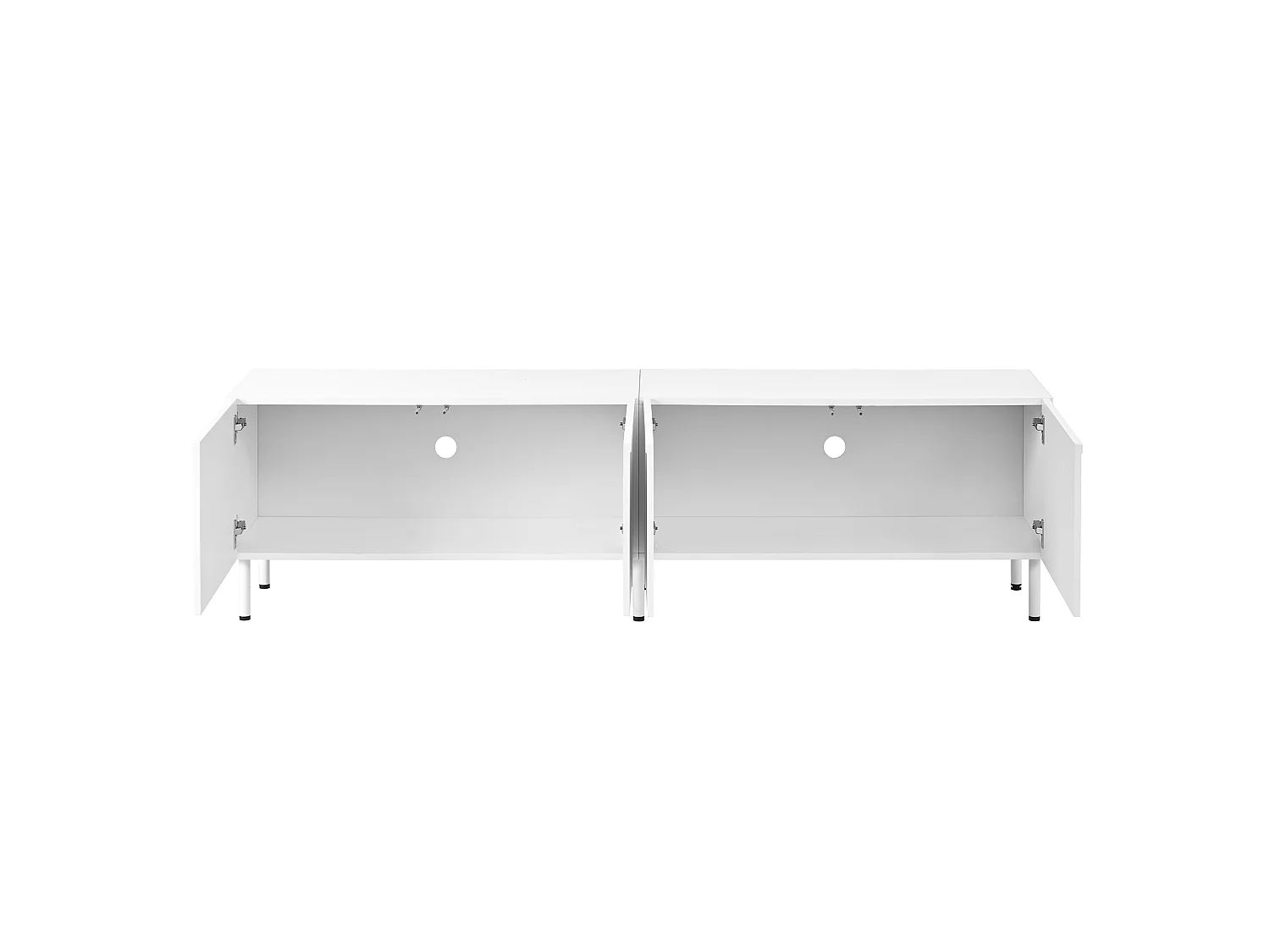 Mobile porta TV dalle linee curve, con 4 ante e gambe in metallo - Bianco
