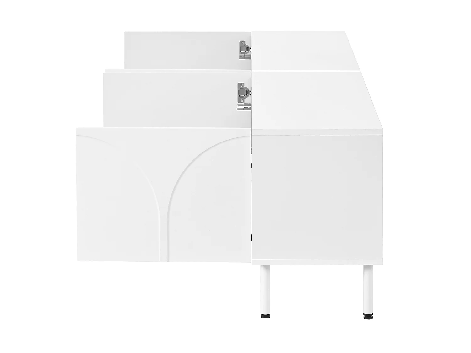 Mobile porta TV dalle linee curve, con 4 ante e gambe in metallo - Bianco