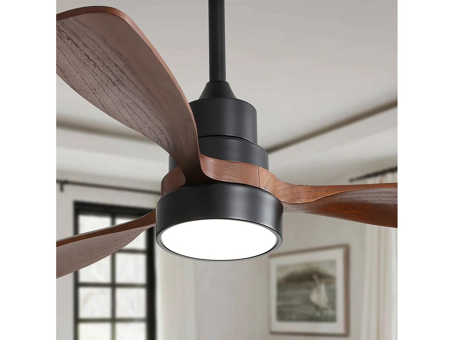 Ventilateur de plafond en bois 122 cm avec 3 pales en bois, télécommande et éclairage pour salon