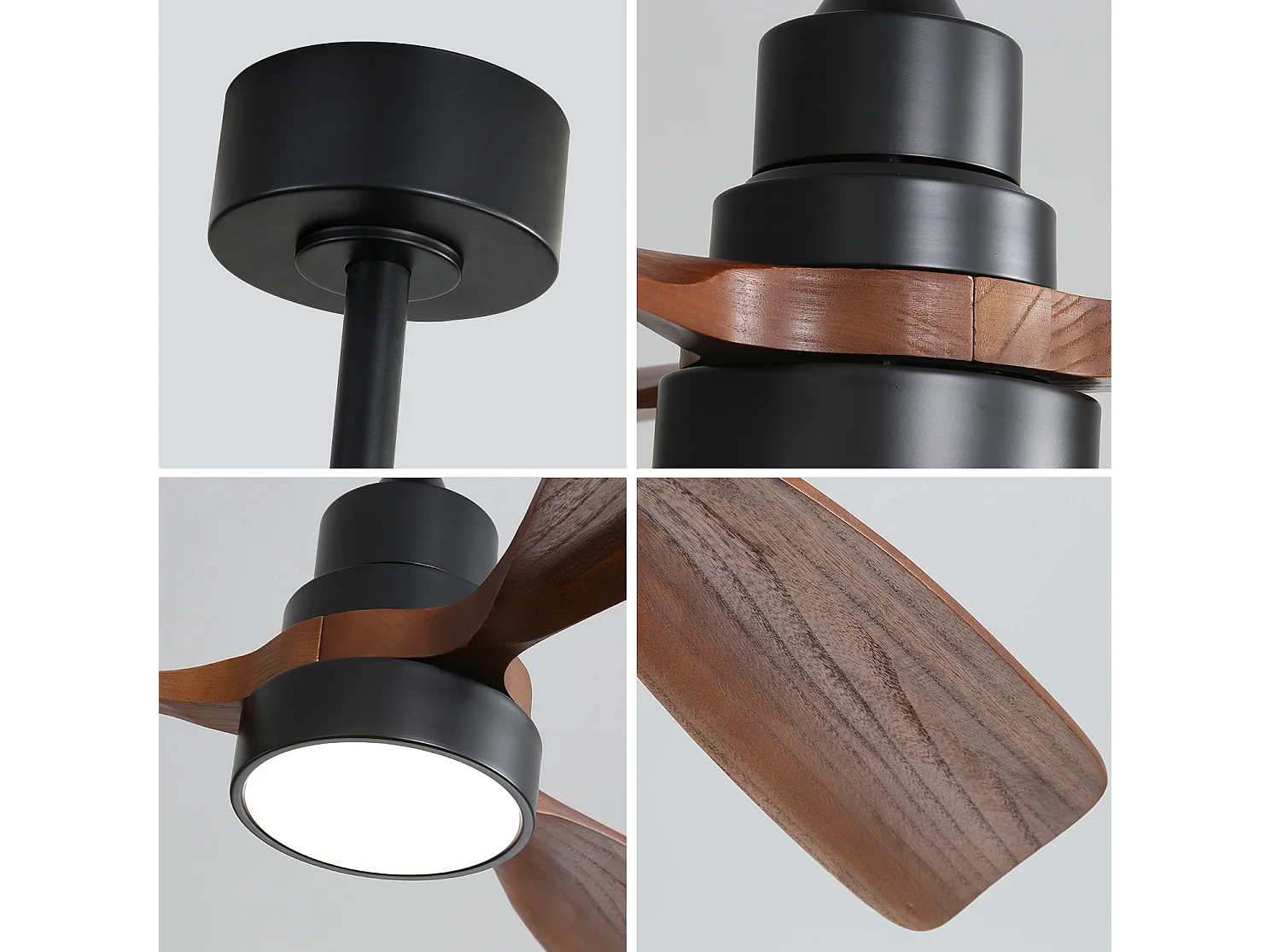 Ventilateur de plafond en bois 122 cm avec 3 pales en bois, télécommande et éclairage pour salon