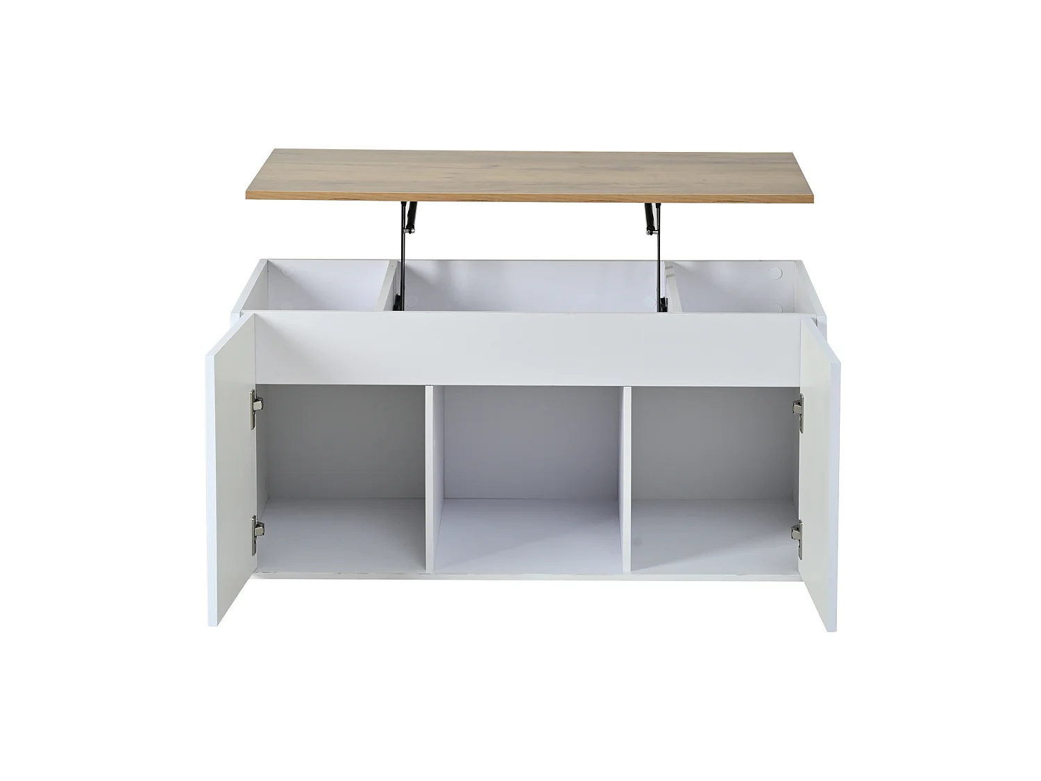 Tavolino da caffè con piano sollevabile e 2 ante - Design pulito - Bianco e legno