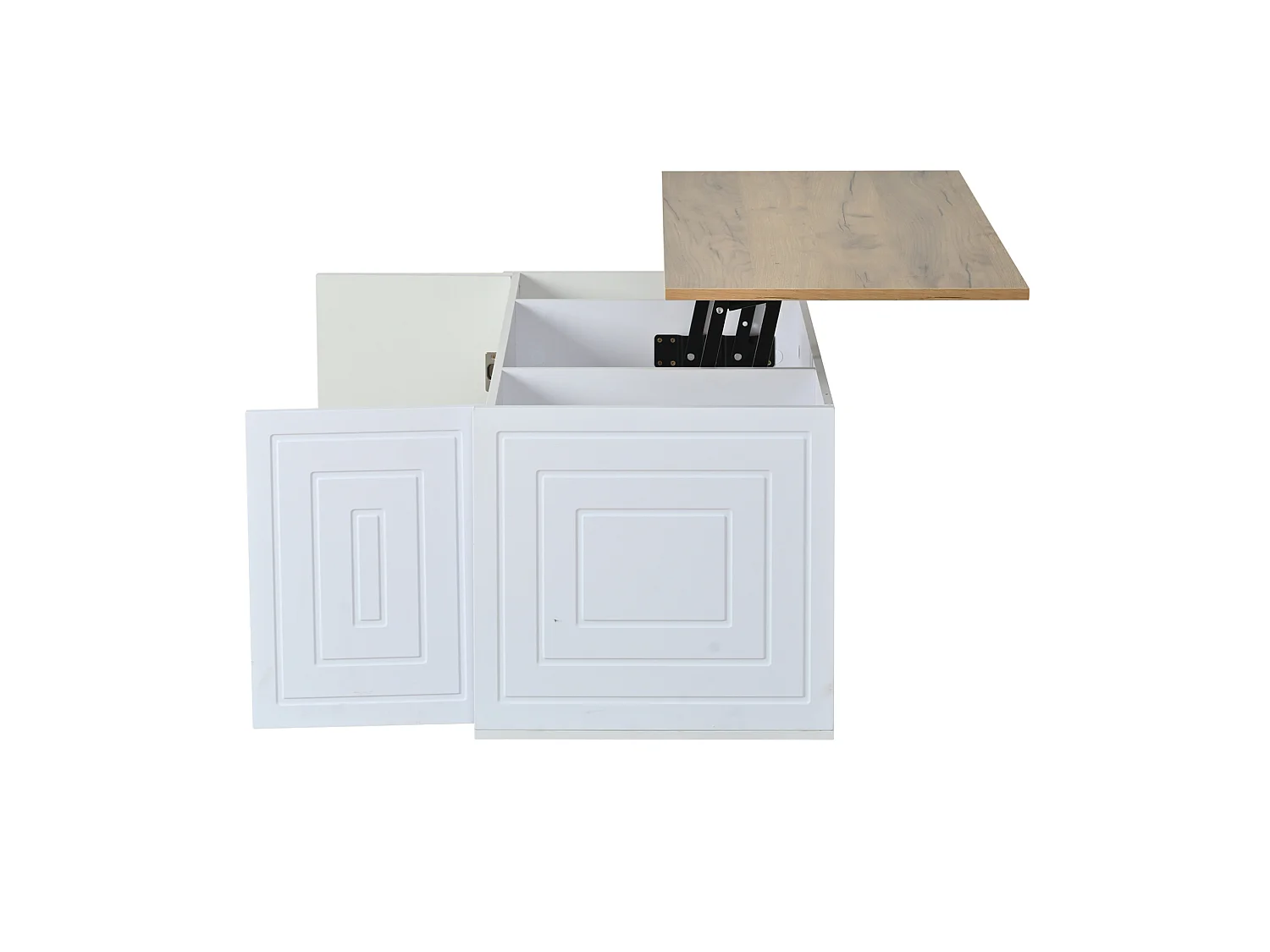 Tavolino da caffè con piano sollevabile e 2 ante - Design pulito - Bianco e legno
