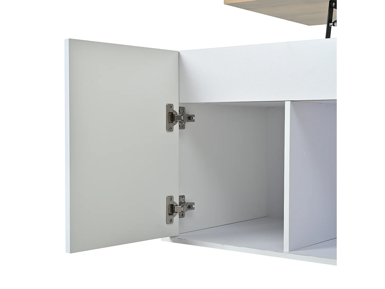 Tavolino da caffè con piano sollevabile e 2 ante - Design pulito - Bianco e legno